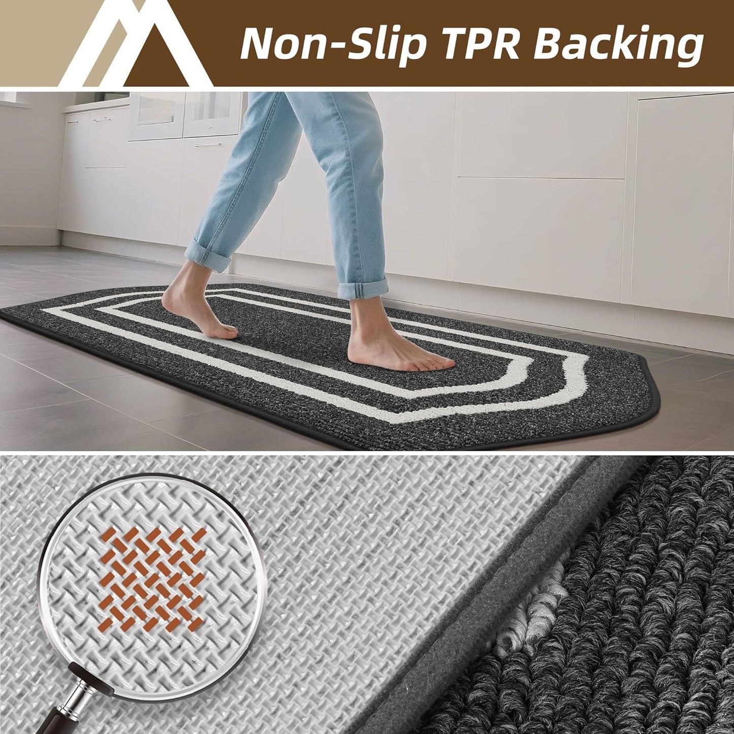 COSY HOMEER Kitchen Rugs and Mats Sets of 2PCS Non Slip Kitchen Mats for Floor Washable Kitchen Runner Stain Resistant Standing Mat for Kitchen,Sink,24"x48"+24"x59",Black