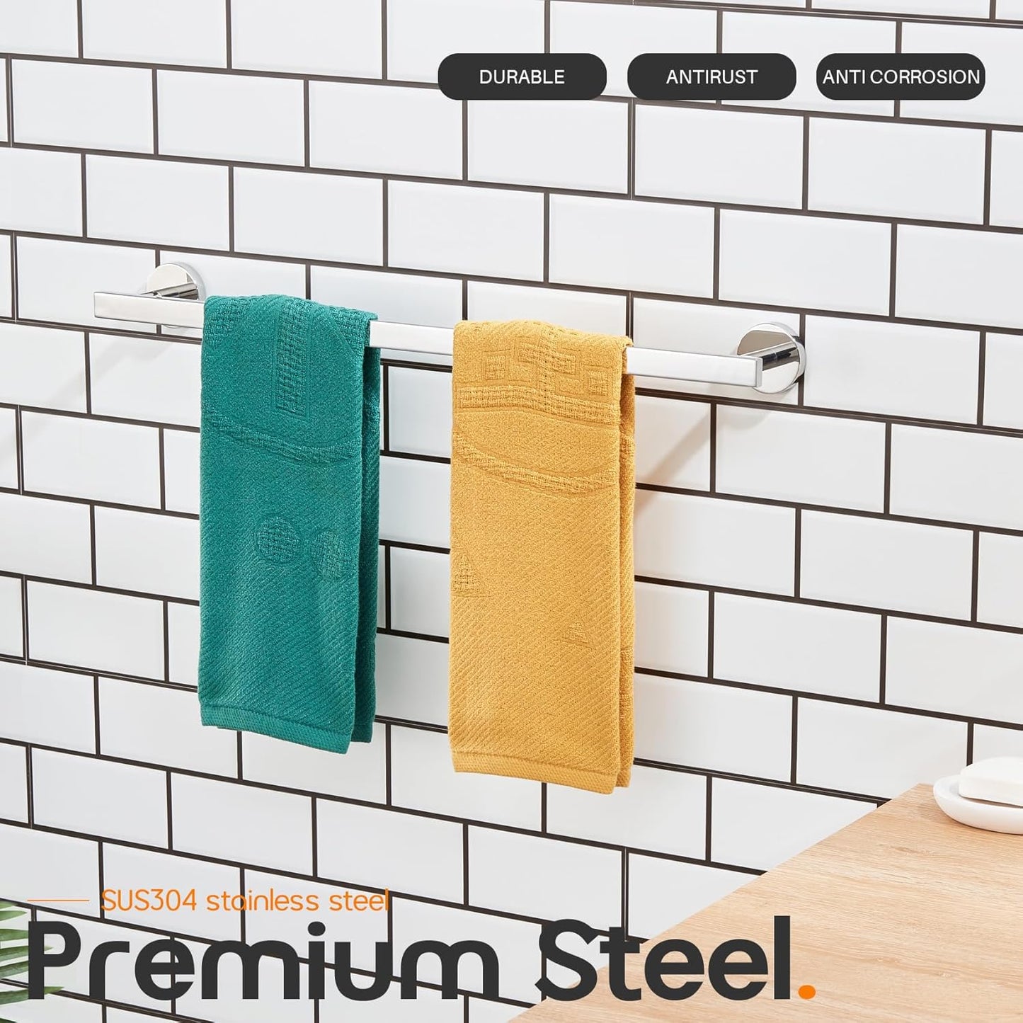 24 Inch Bathroom Towel Bar Bath Towel Rack Kitchen Towel Holder Towel Rails Wall Mounted SUS304 Stainless Steel Polished Chrome AN4001CH-L24