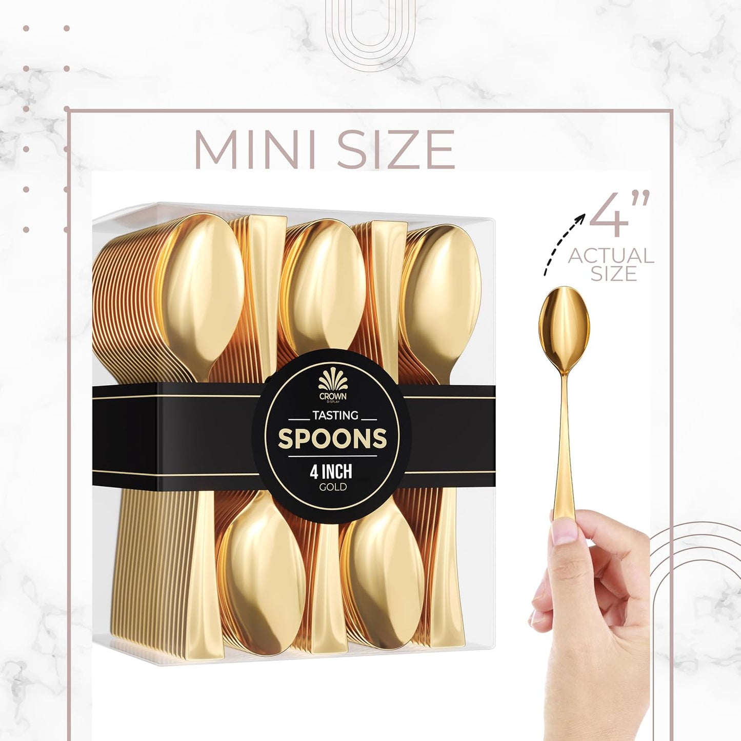Exquisite Mini Spoons Desserts - Bulk Pack Of 500 Mini Gold Dessert Spoons – Disposable 4.5'' Plastic Appetizer Spoons - Real Flatware Look - Miniature Gold Spoons Disposable - Bpa Free - Food Safe