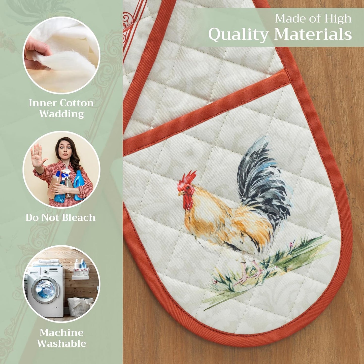 Maison d' Hermine Double Oven Mitts 100% Cotton 7"x35" Double Oven Mitt Heat Resistant BBQ Cooking Gloves with Loop, Baking, Grilling, Home, Kitchen, Handling Hot Pans (Christmas Joy)