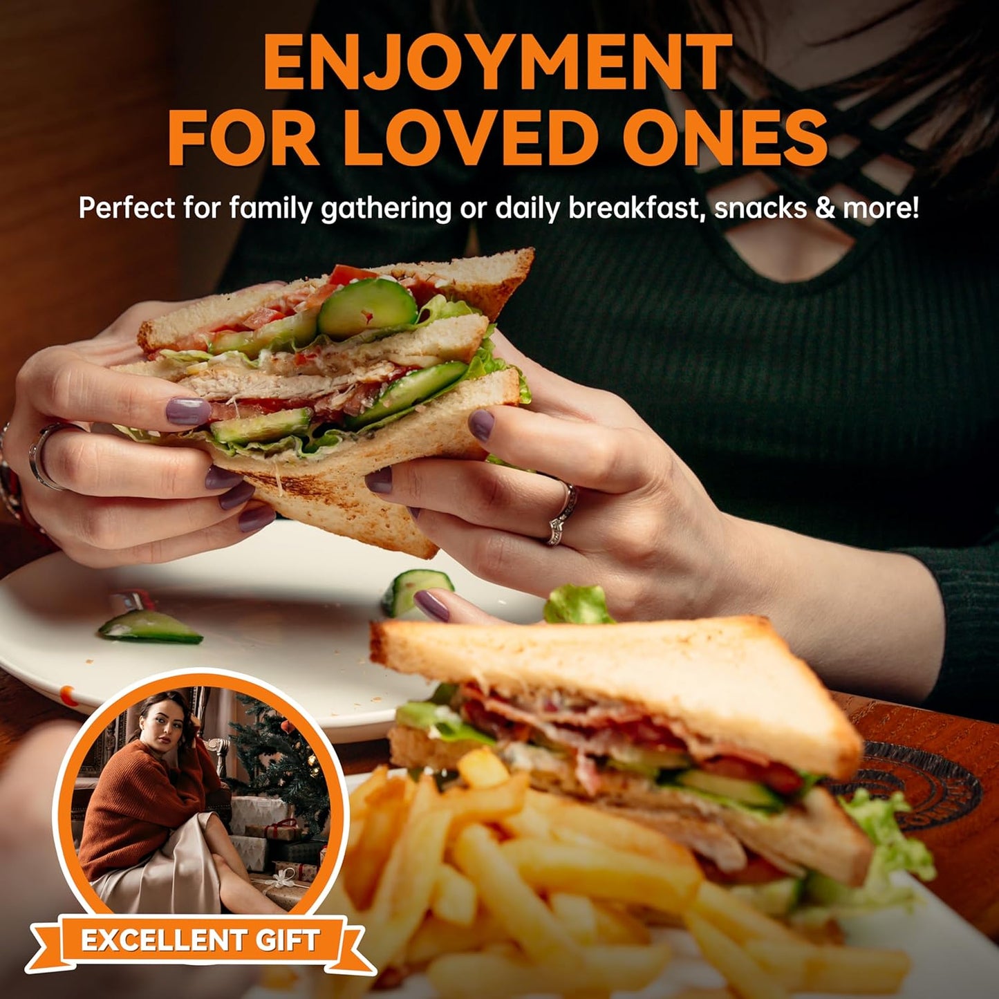 Baker’s Friend Breakfast Sandwich Maker, 4 Slices of Panini Grill Press Sandwich Maker, Electric Sandwich Maker with Indicator Light, Grill Cheese & Egg Muffin Sandwich Maker, Graphite