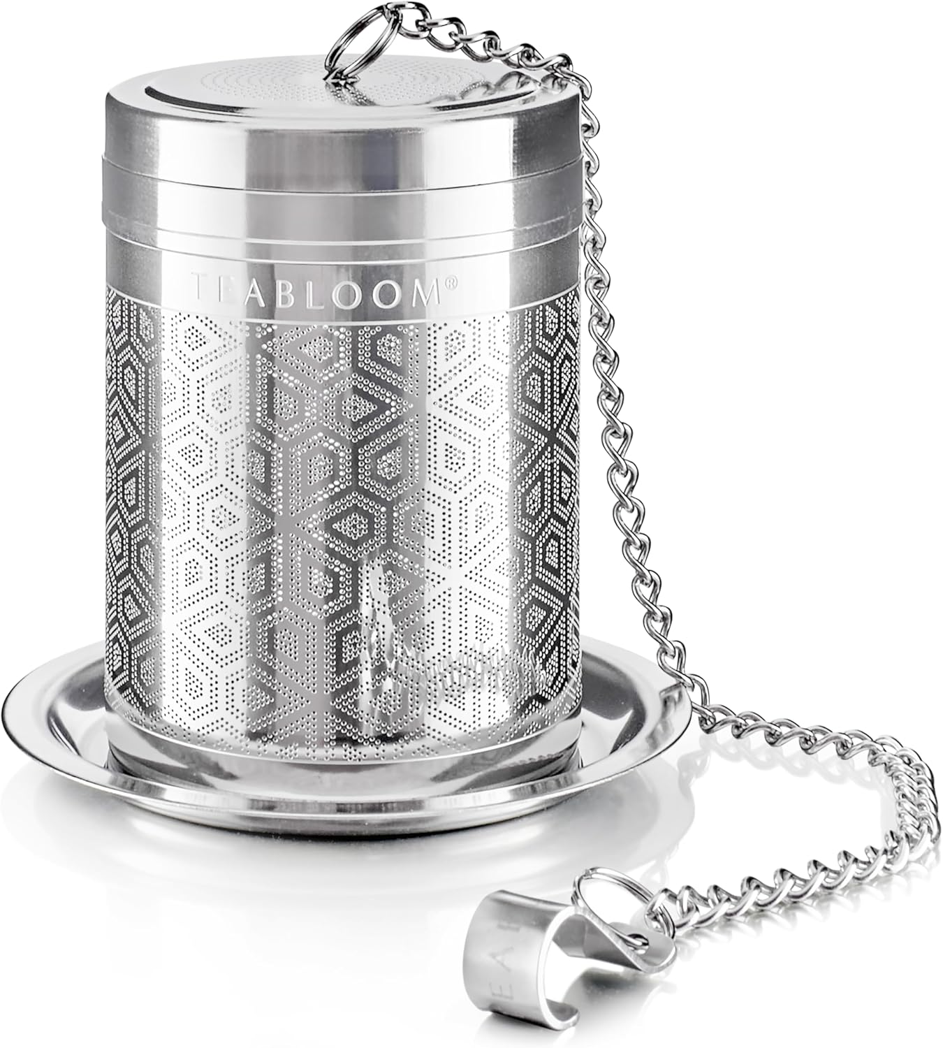 Teabloom Elegant Stainless Steel Loose Leaf Tea Infuser – Tea Connoisseur's Choice for White, Green, Oolong, Black, and Herbal Teas – Geometric Blossom Design – Large Size