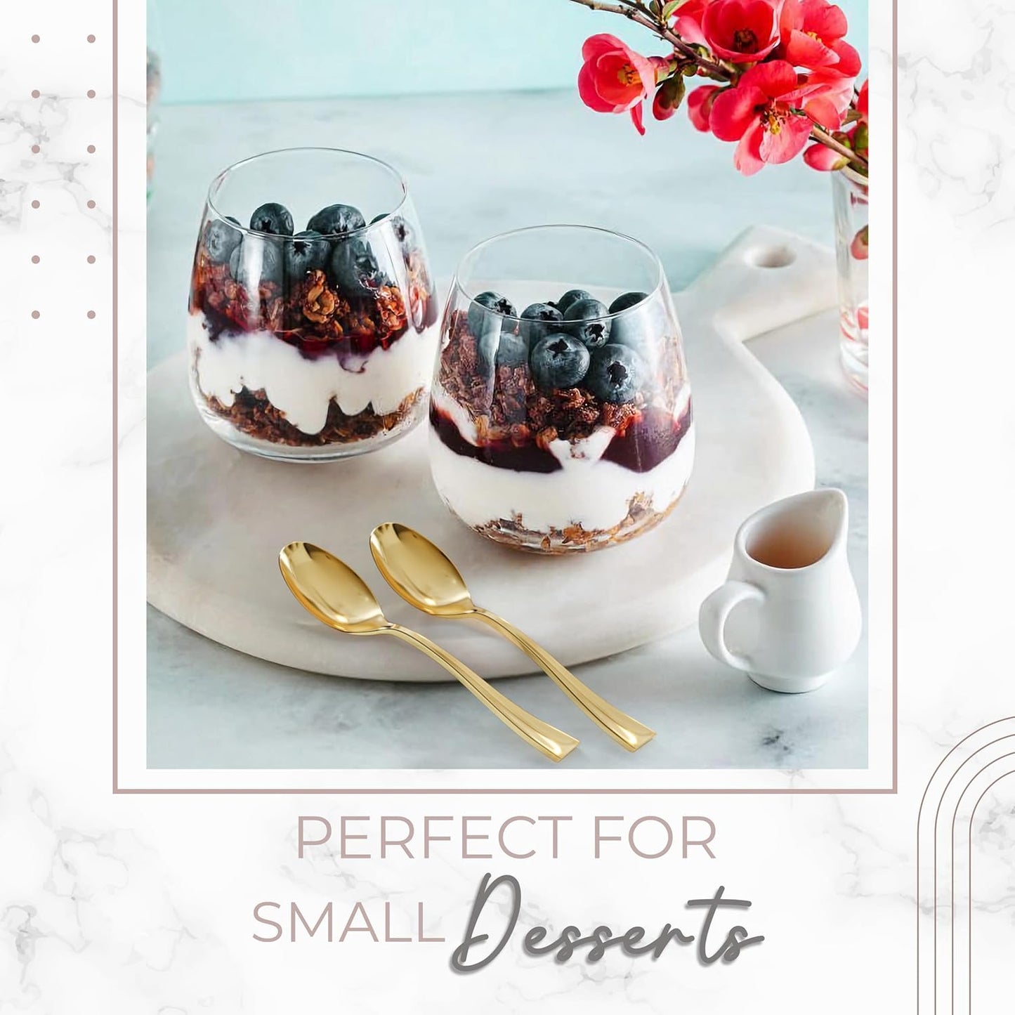 EXQUISITE Mini Spoons For Desserts - Bulk Pack Of 100 Gold Dessert – Disposable 4.5 Inch Plastic Appetizer Real Flatware Look Miniature Gold Bpa Free Food SafeSafe