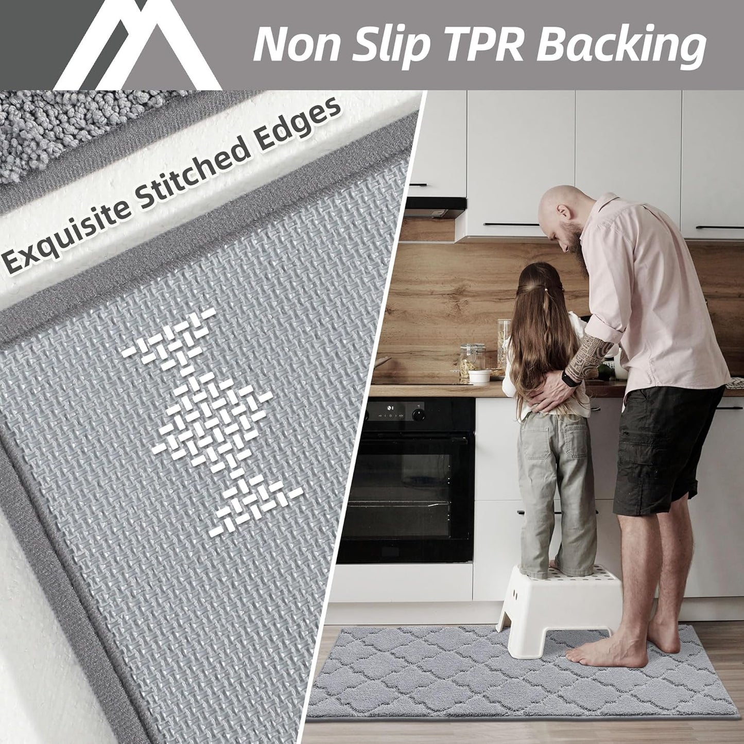 COSY HOMEER Kitchen Rugs 20"x48" Non-Slip Absorbent Soft Kitchen Runner Rug Polyester Kitchen Mats for Floor Washable Kitchens Standing Floor Mat for Sink Mat,Hallway,Laundry,Grey