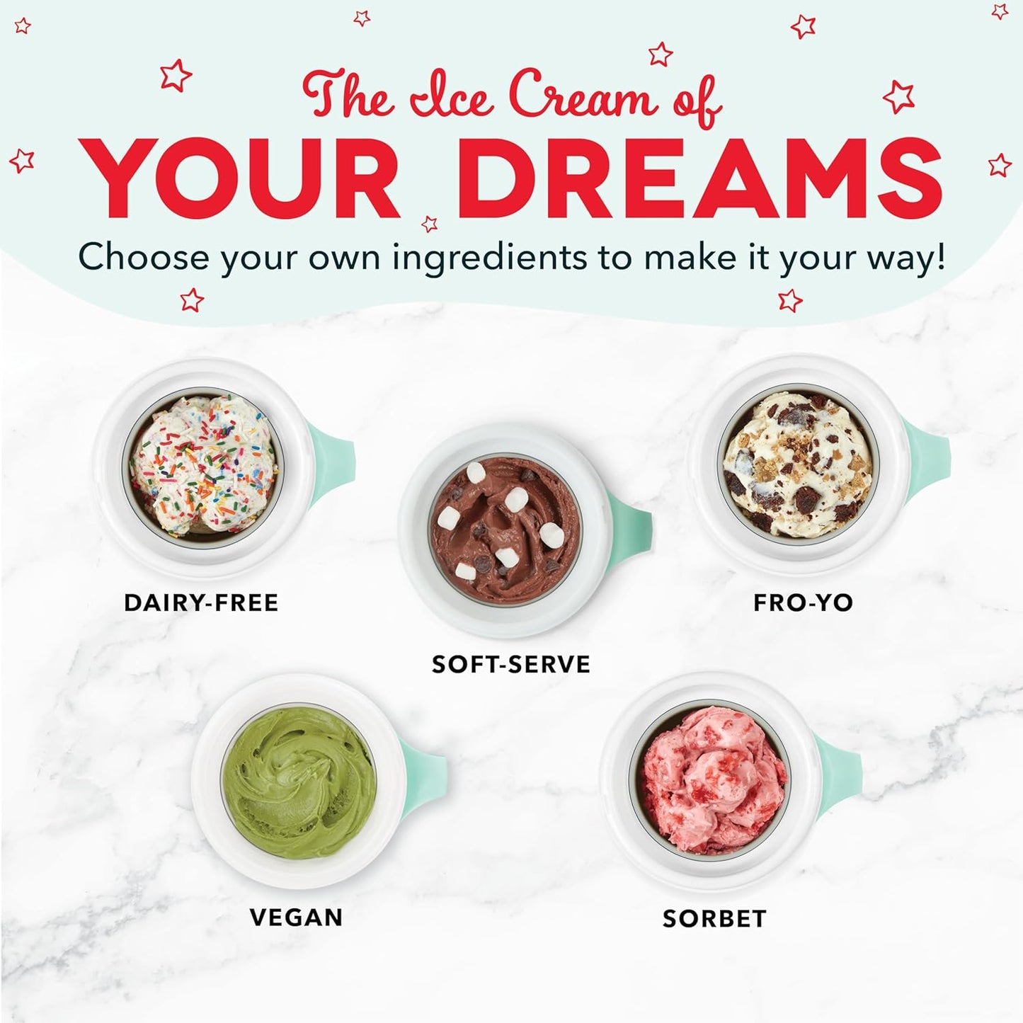 DASH My Mug Ice Cream Maker Machine (Aqua): Multi-Purpose Soft Serve Ice Cream Machine with (2) Bowls for Homemade Gelato, Sorbet, Frozen Yogurt, Built-In Ingredient Chute, Easy to Clean and Store