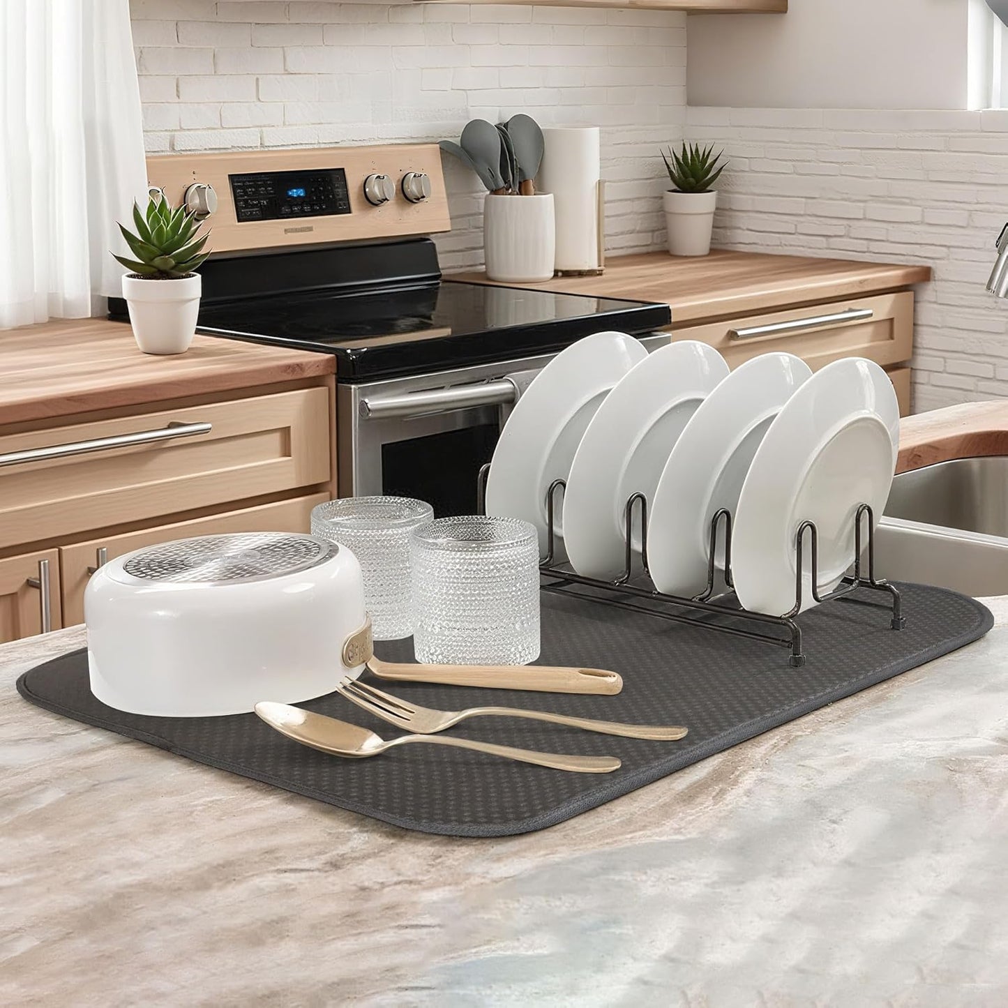 2-Pack Dark Gray Dish Drying Mat 18 x 24 inches – XL Drying Matt Kitchen Counter,Dish Drying Mats for Kitchen Counter, Super Absorbent, Anti-Slip, Fast Drying, Kitchen Must-Have