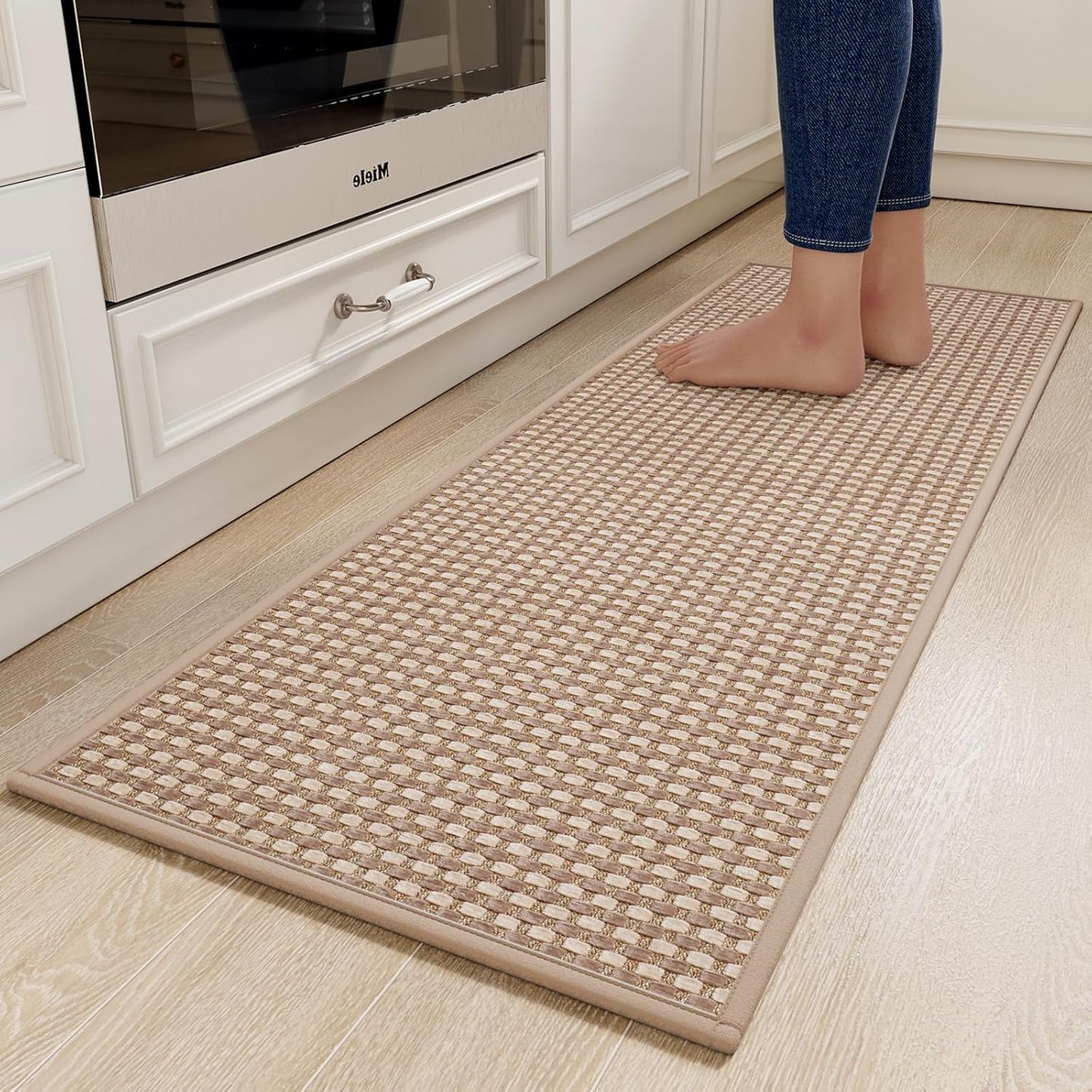 Kitchen Rugs Non Slip Washable, Rubber Backing Soft Chenille Braided Kitchen Mats for Floor, Super Absorbent Kitchen Runner Rug Standing Mat Sink Mat, Easy to Clean, Brown 17"x47"