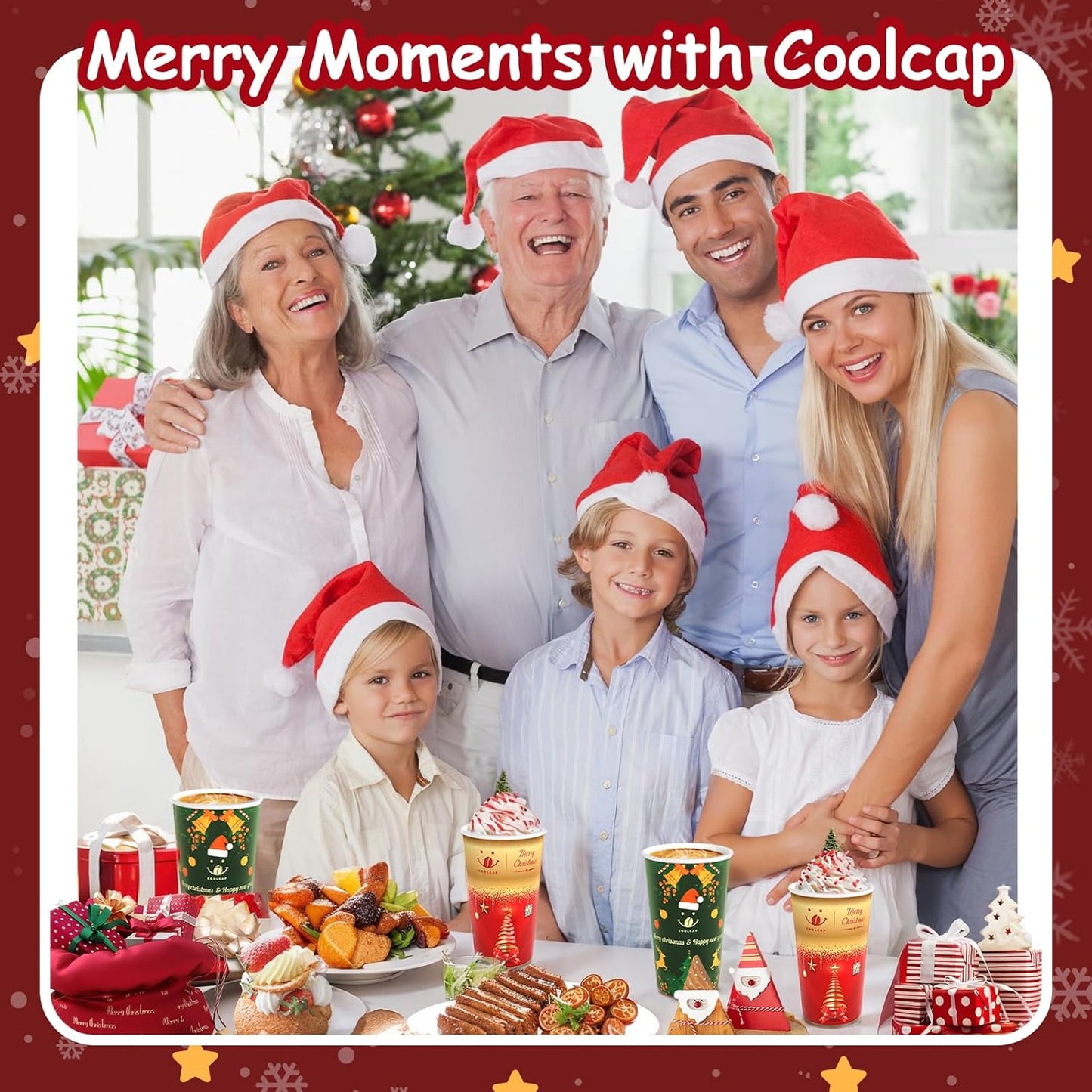 Christmas Cups, 50 Pack Party Decor, To Go Paper Hot Cups for Chocolate, Cocoa, Coffee (Green, 16 oz)