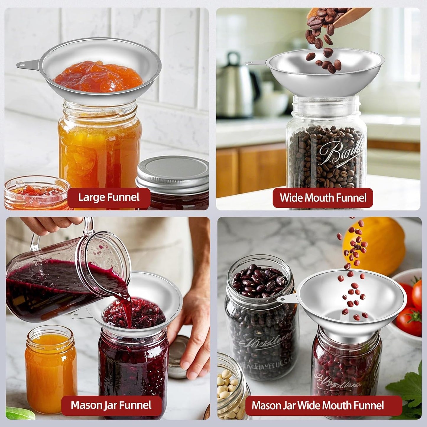 Canning Funnel with Strainer - Wide Mouth Stainless Steel Kitchen Funnel for Mason Jars, Transferring Liquids, Dry Ingredients, Canning & Preserves