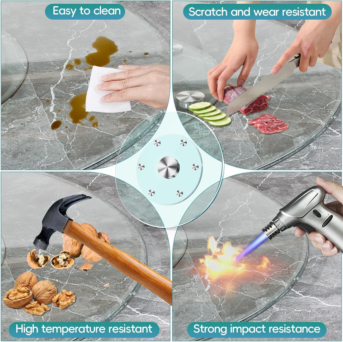 27" Large Lazy Susan for Dining Table Kitchen Glass Turntable with Aluminum Alloy Bearing, Smooth Swivel