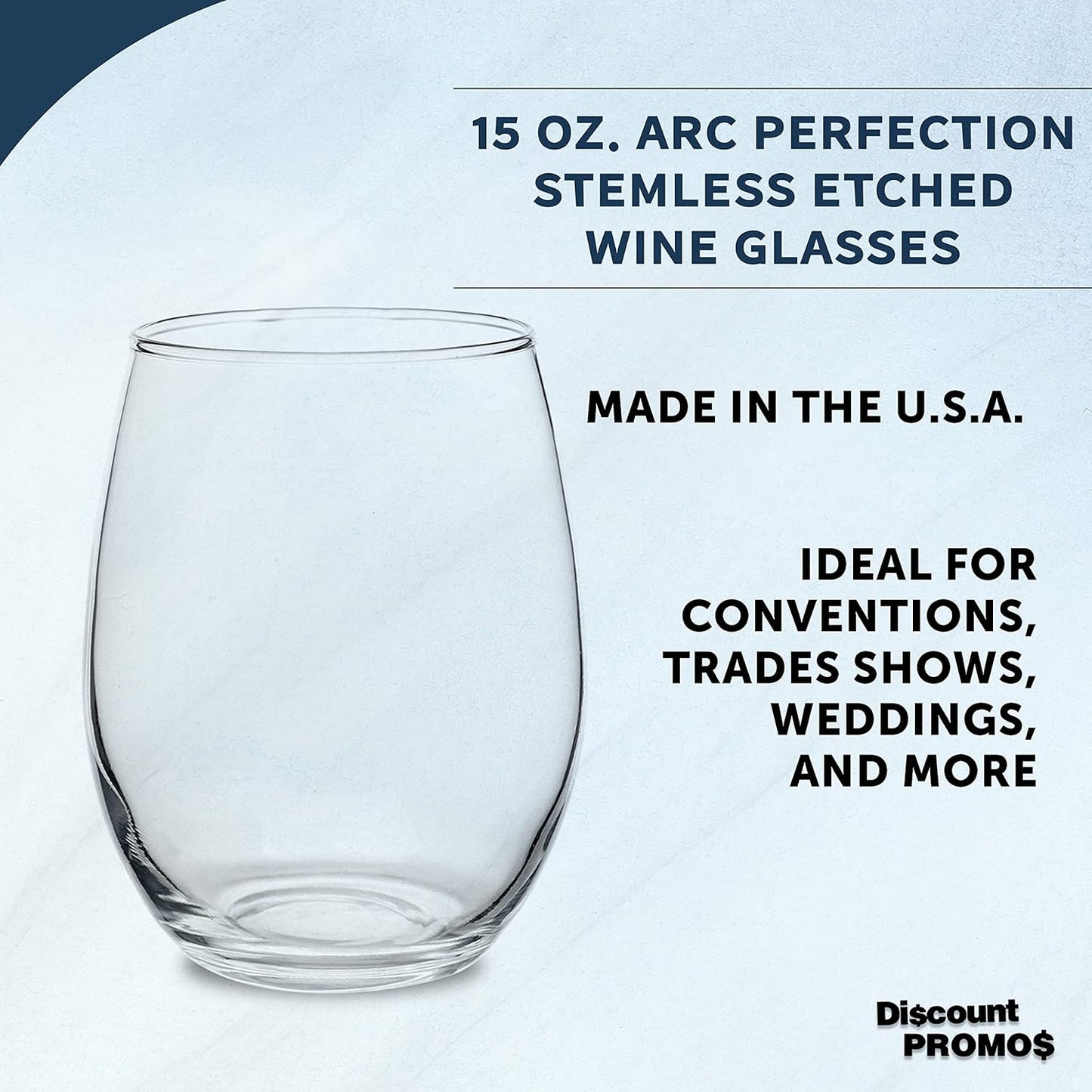 DISCOUNT PROMOS Stemless Wine Glasses by ARC Perfection 15 oz. Set of 10, Bulk Pack - Restaurant Glassware, Perfect for Red Wine, White Wine, Cocktails - Clear