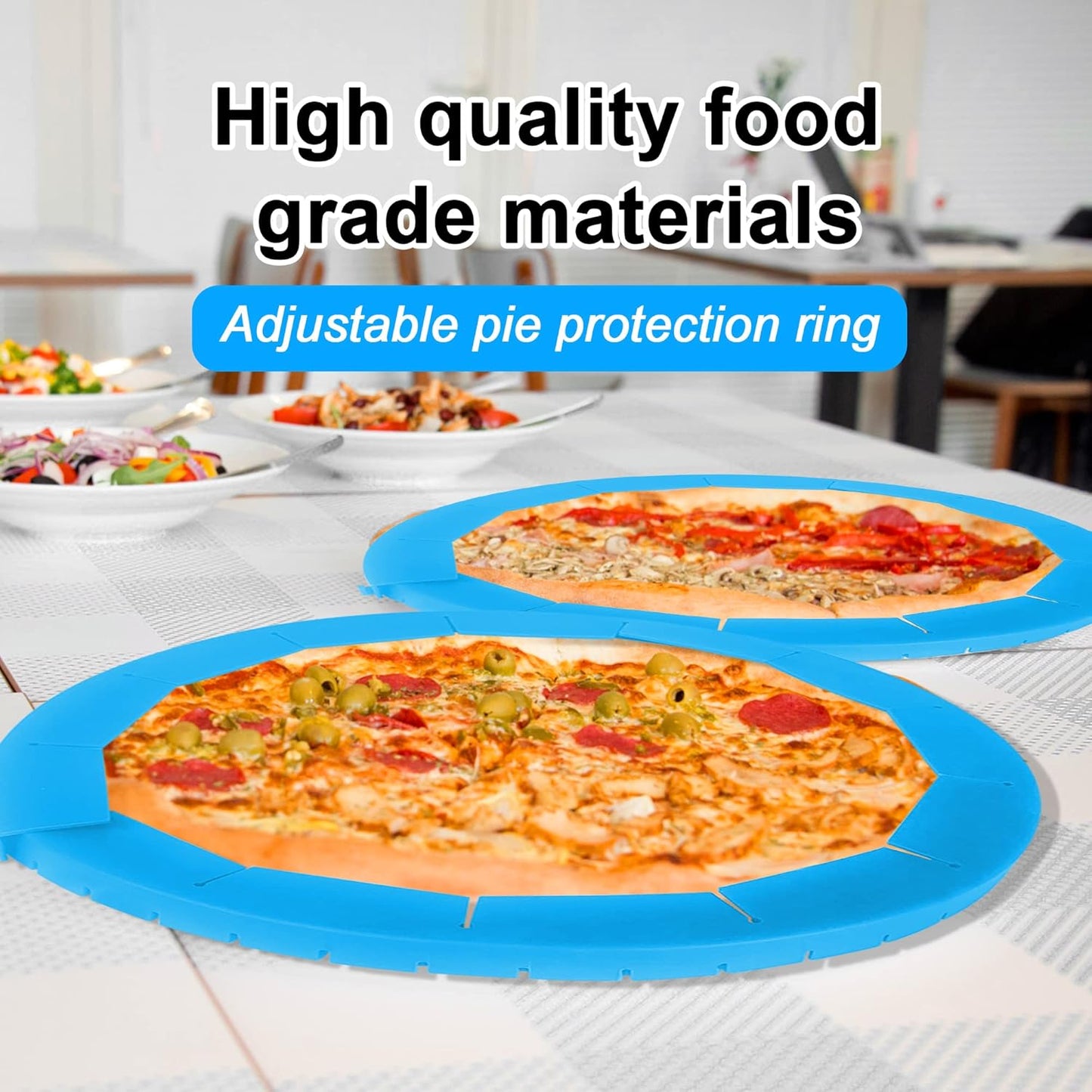 2 Pack Adjustable Silicone Pie Crust Shield, BPA-Free Protector Cover Kitchen Tool for Baking Pizza, Fit 8-10.7 Inch Pies - Dishwasher Safe (Blue)