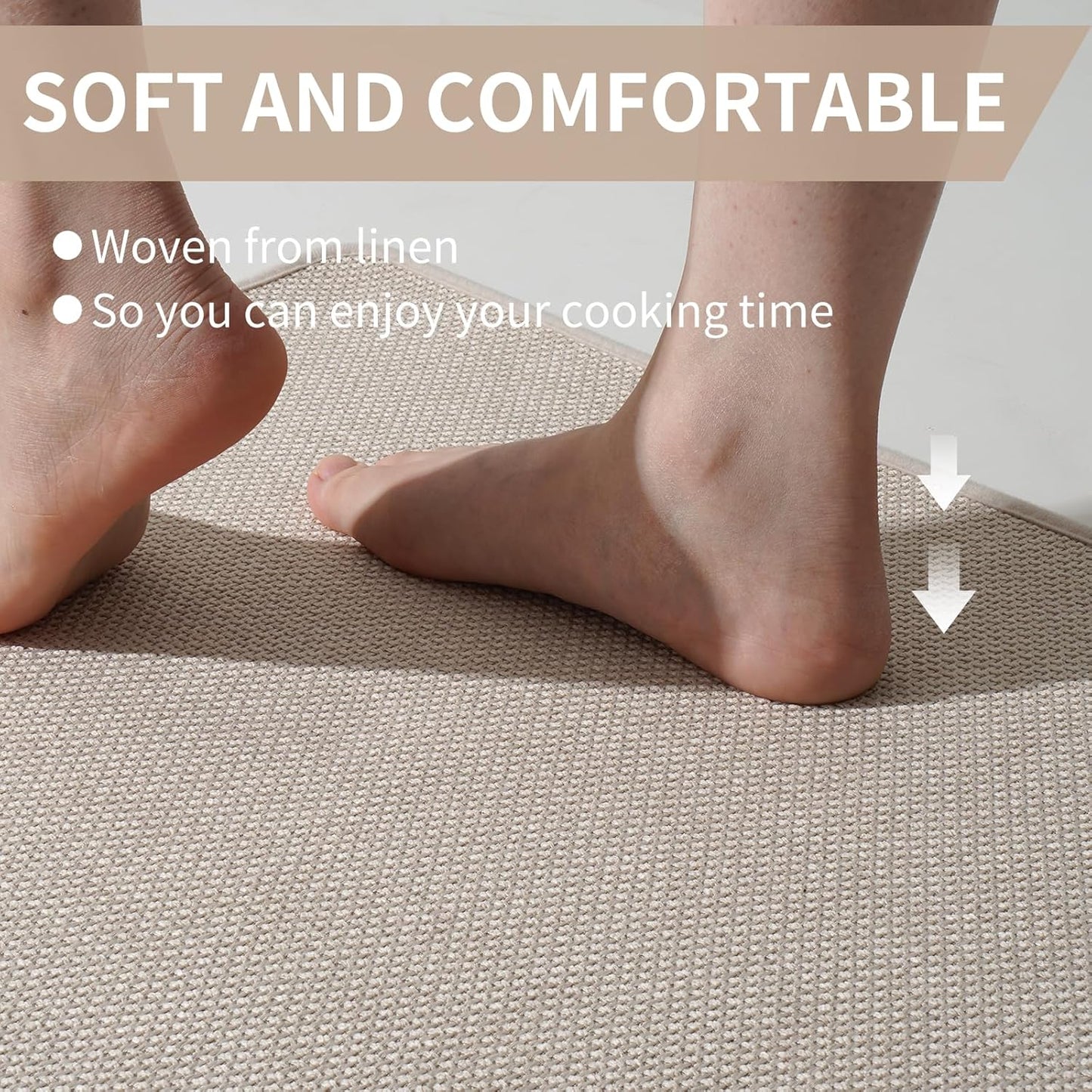 Kitchen Mats for Floor, Super Absorbent Kitchen Rugs Non Slip Washable, Soft Imitation Linen Braided Kitchen Runner Rug, Standing Mat Kitchens Sink Mat, Easy to Clean, Beige 17x95