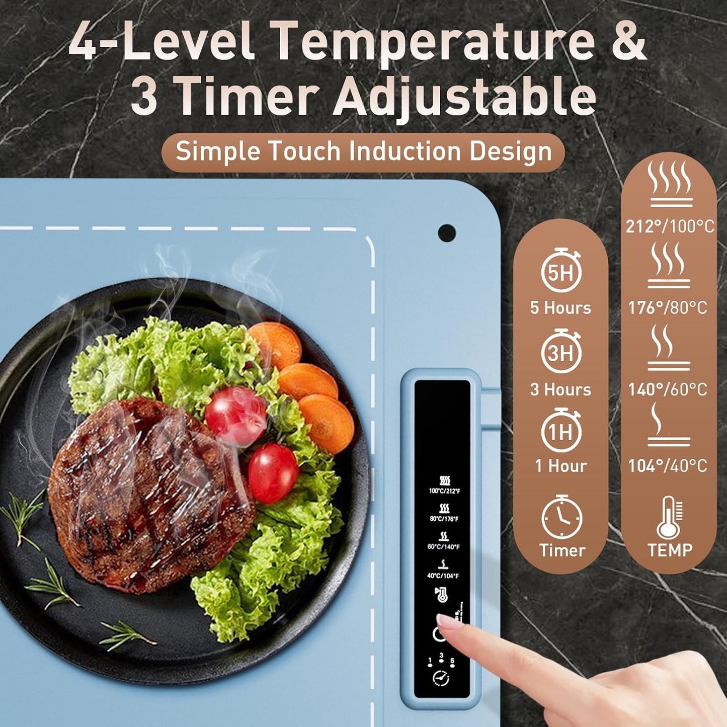 Food Warming Mat, 10S Rapid Heating Warming Mat for Food, Upgraded Heating Tech Food Warmer Mat with 4 Adjustable Temperature & Timer, Full Surface Electric Warming Trays for Buffets Parties Family