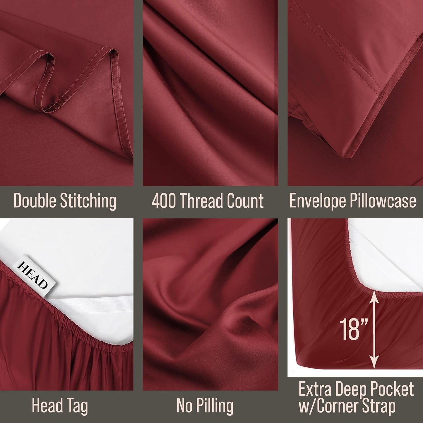Bella Coterie Luxury Bamboo Viscose Split King Size Sheet Set | 100% Organically Grown | Ultra Soft | Cooling for Hot Sleepers | 18" Deep Pocket [Merlot]