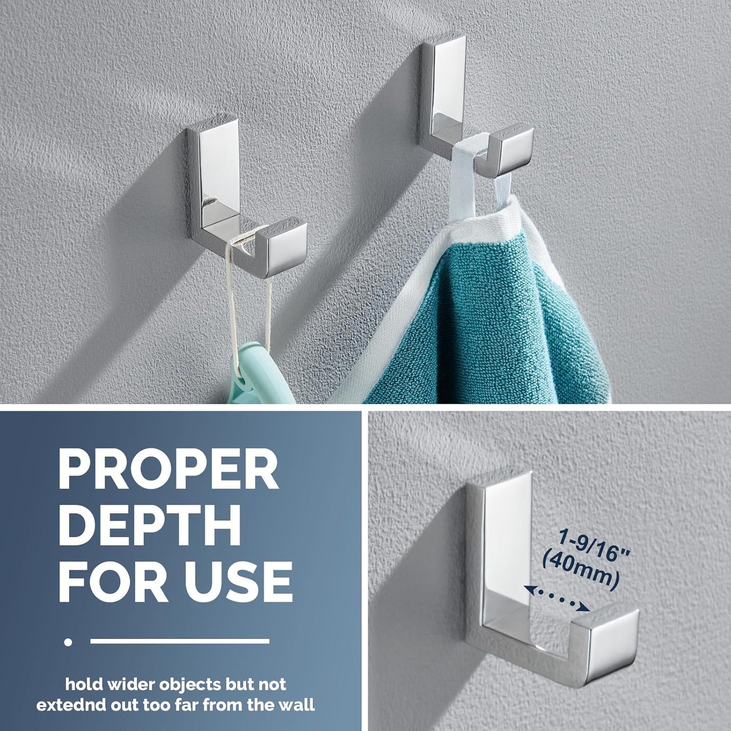 Angle Simple Towel Hooks, SUS 304 Stainless Steel Robe Coat Hooks for Bathroom Wall, Polished Chrome, 2 Pack
