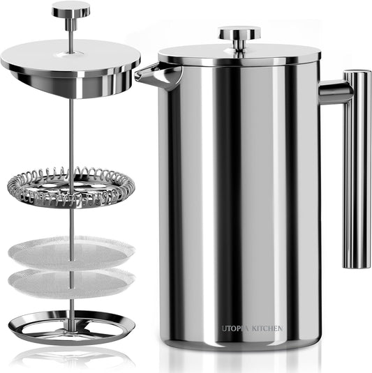 Utopia Kitchen Stainless Steel French Press Coffee Maker 12 Oz, French Press Tea Maker, Cold Brew Portable Travel Coffee Presses, Tea Press Gifts Silver