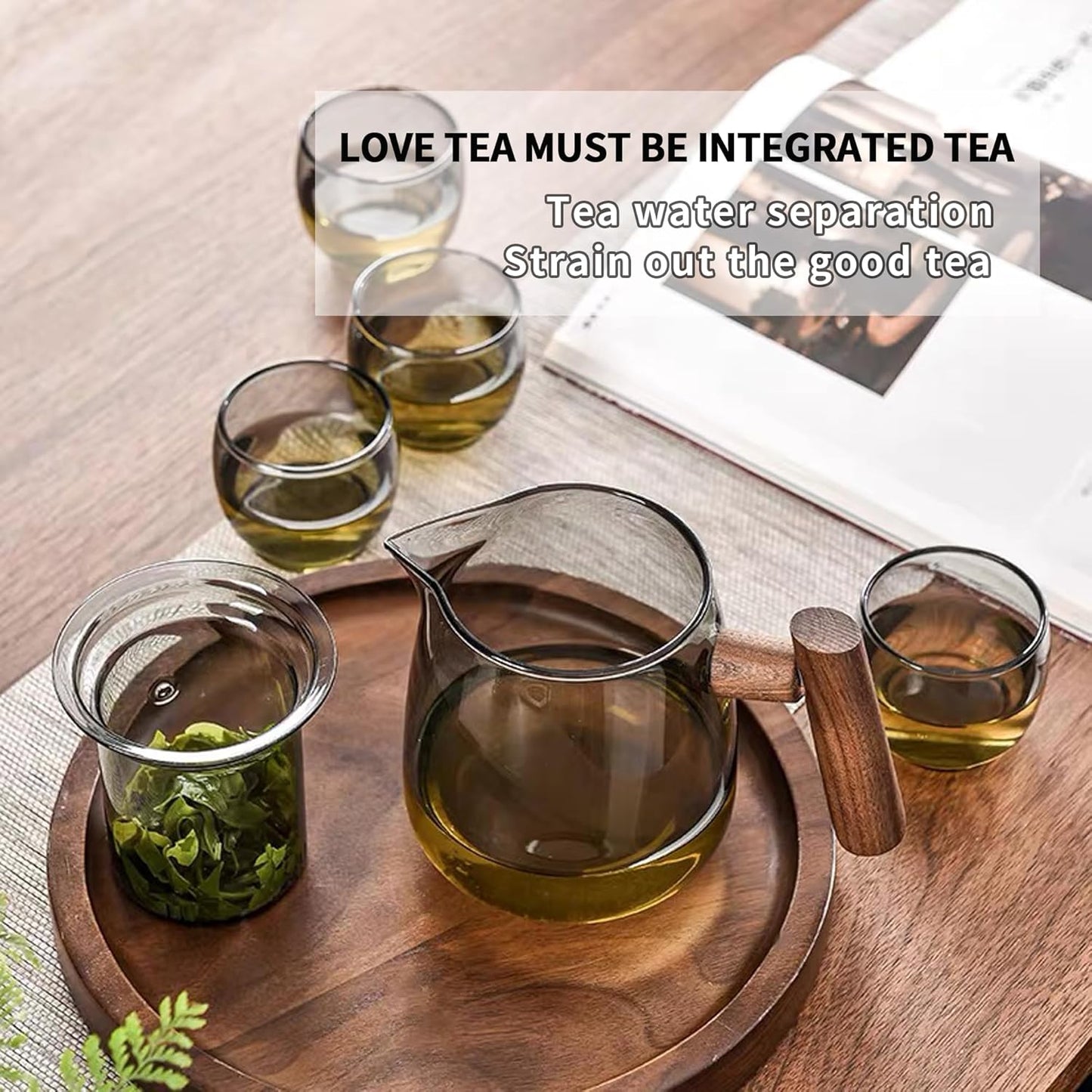 Glass Teapot,18.6oz/550ml Glass Tea Kettle With Wooden Handle,Stovetop & Microwave Safe Glass Borosilicate Teapot,Teapot With Infuser