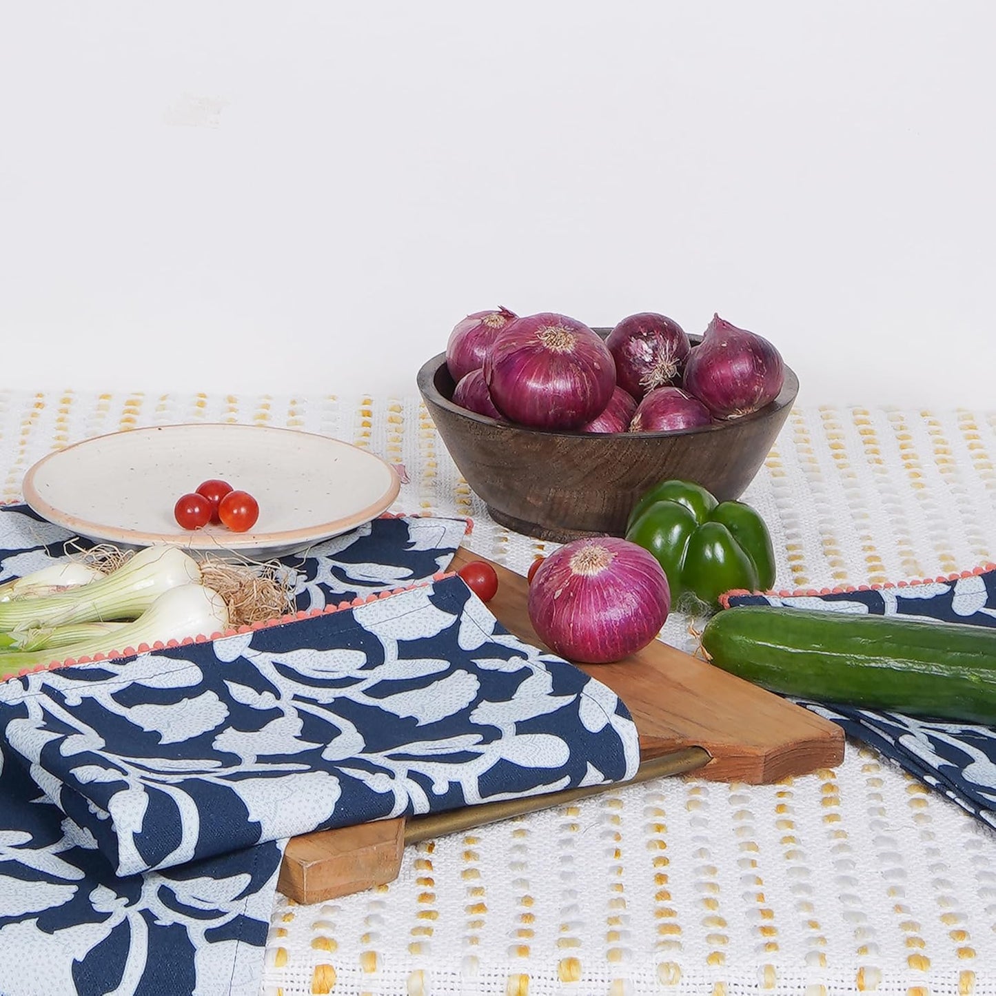 Printed Kitchen Dish Bar and Tea Towels Cotton, 18x28 inch with Trims, Cotton Dish Towel Sets (Allover Blue, Set of 6)