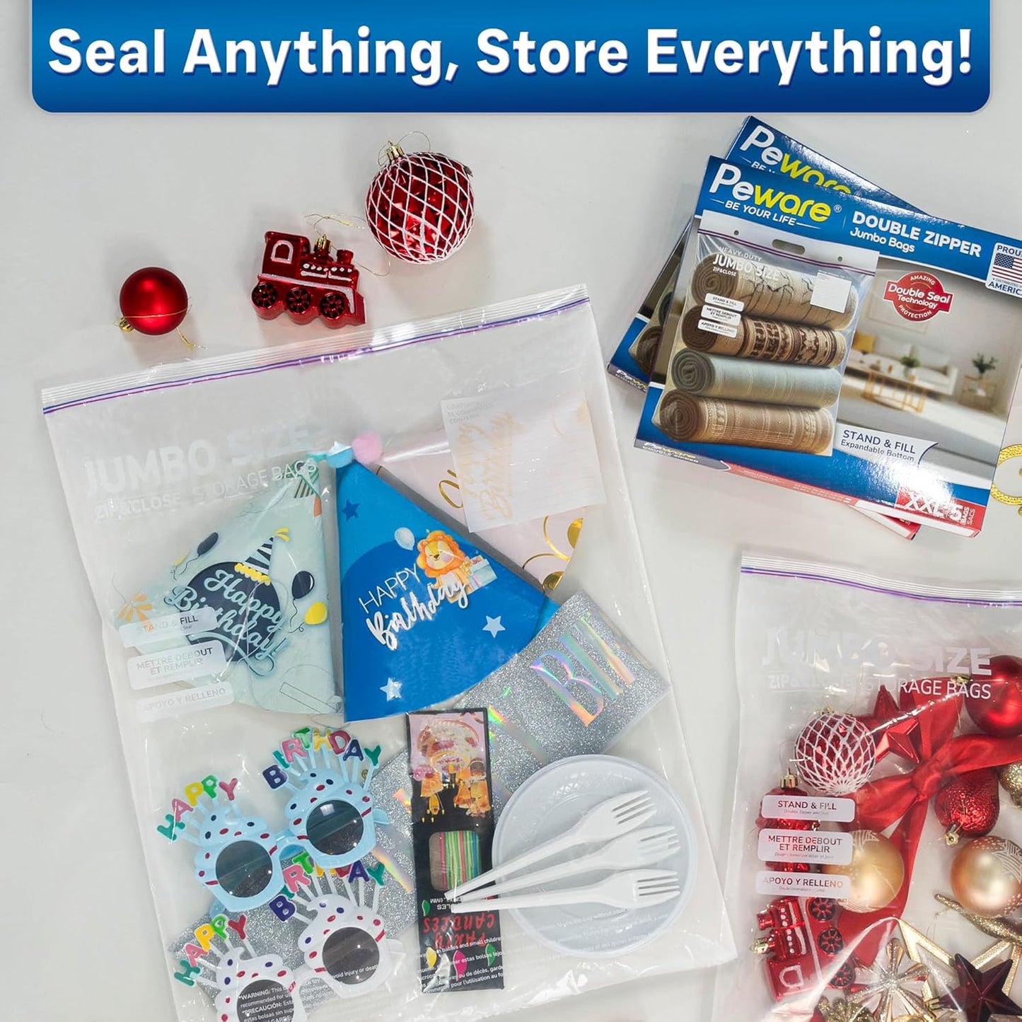 Large Storage Bags, 16"x20" Jumbo Plastic Bag, BPA Free, 3.5 Gallon XL Zipper Lock Baggies for Clothes Pillow Travel Moving - 15 Roomy Bags