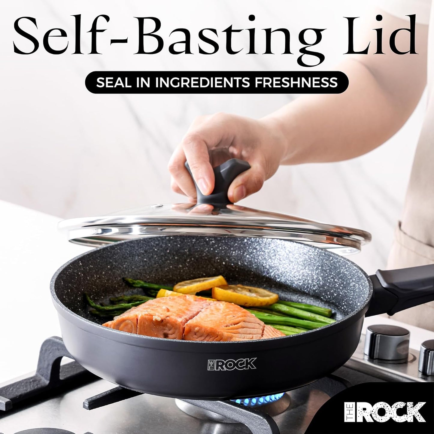 THE ROCK SOHO 11-Inch Non Stick Frying Pan with Lid – Nothing Sticks, Never Warps, Lasts Longer, Healthy Skillet with Heat-Resistant Handle, PFOA Free, Oven & Dishwasher Safe, Black