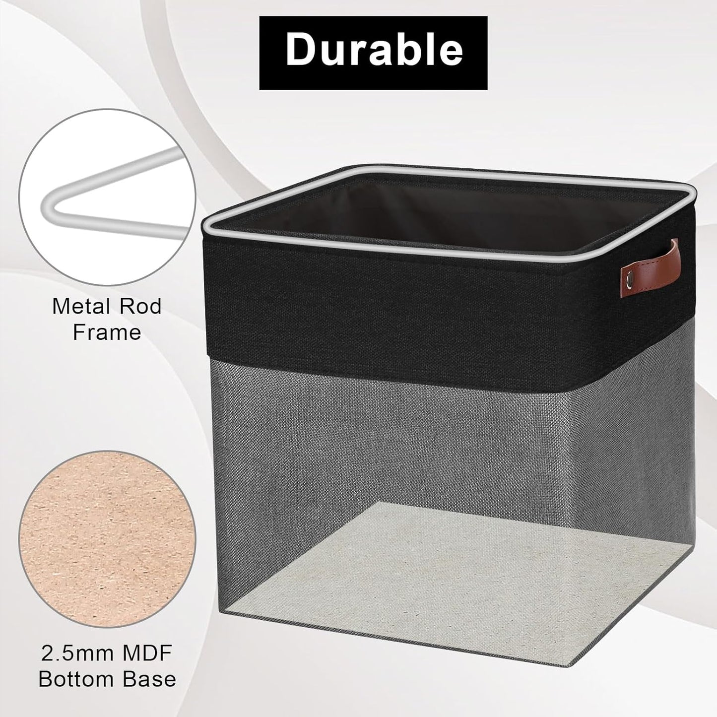 13x13 Cube Storage Bins, Collapsible Fabric Storage Box, 4 Pack Closet Baskets with Handles for Organizing, Shelf, Toys, Clothes, Home, Office, Nursery (Grey&Black)