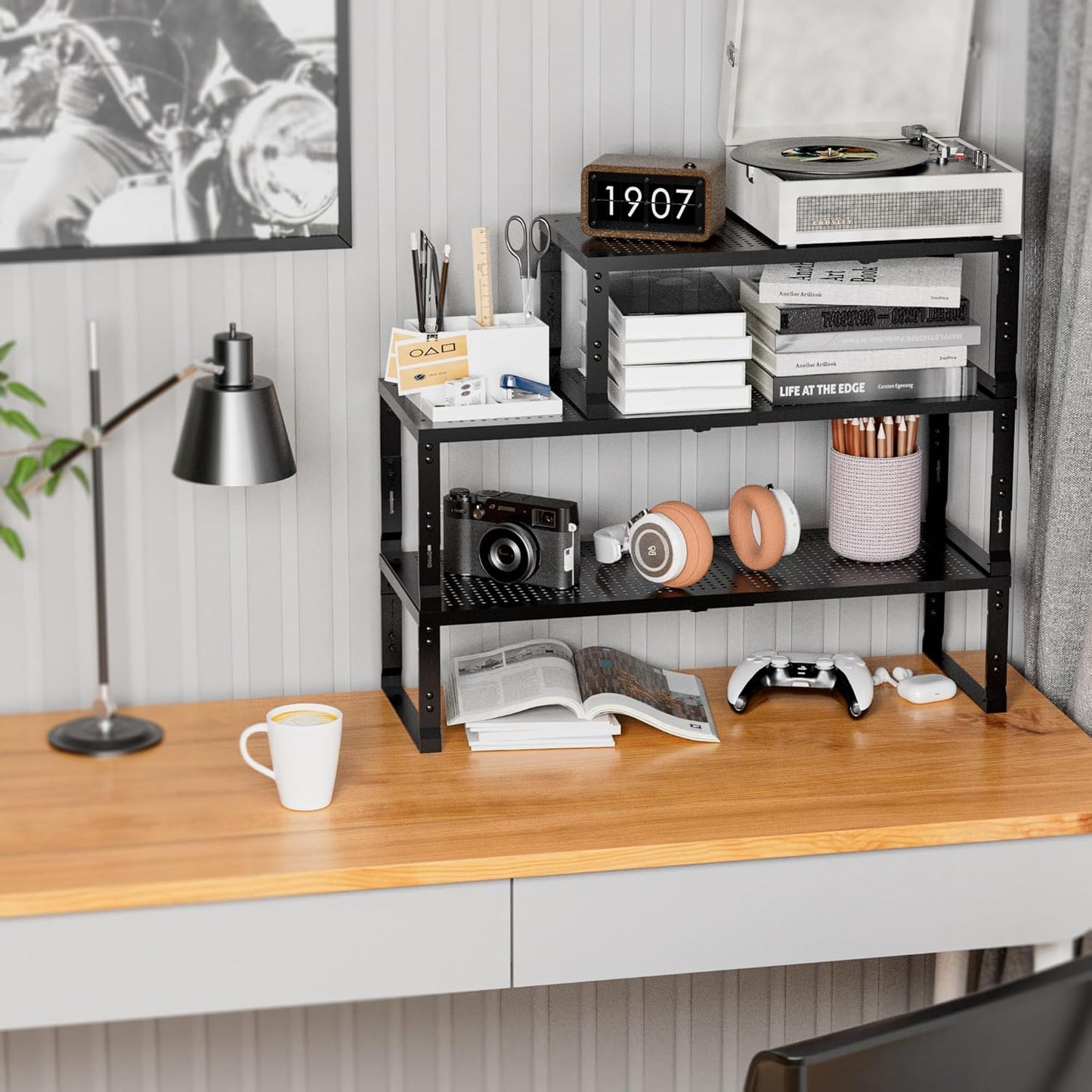 Expandable Spice Rack,Stackable Storage for Cabinet, Multi-Functional Kitchen Shelving,Height-Adjustable,Sustainable Organizer Solution(3Packs/Black/Large)