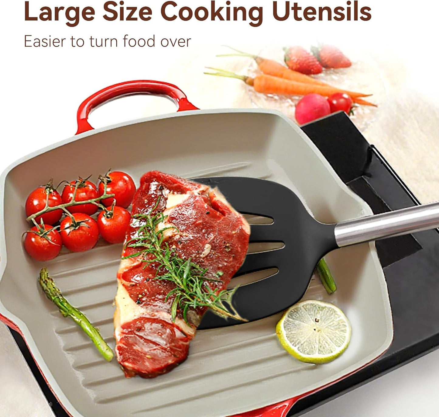 Silicone Cooking Utensils Set, NCUE 35 Pcs Kitchen Utensils Set with Holder, with Stainless Steel Handle Spatula Set, Spoons, Pasta Server, Cheese Grater, Masher, Scissors, Dishwasher Safe (Black)