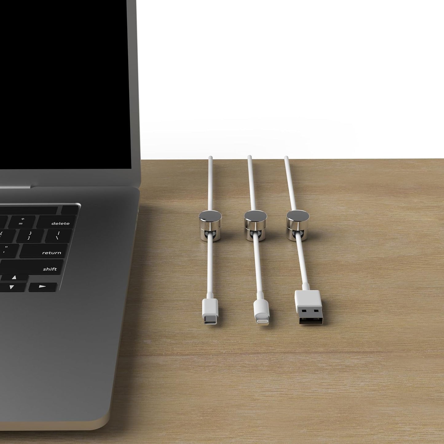 Cable Anchors for Desk Organization | Premium Aluminum Cord Organizers | Charger + Cable Management Clips for Home & Office | Stylish, Sturdy, & Functional | (3 Pack) (Silver)