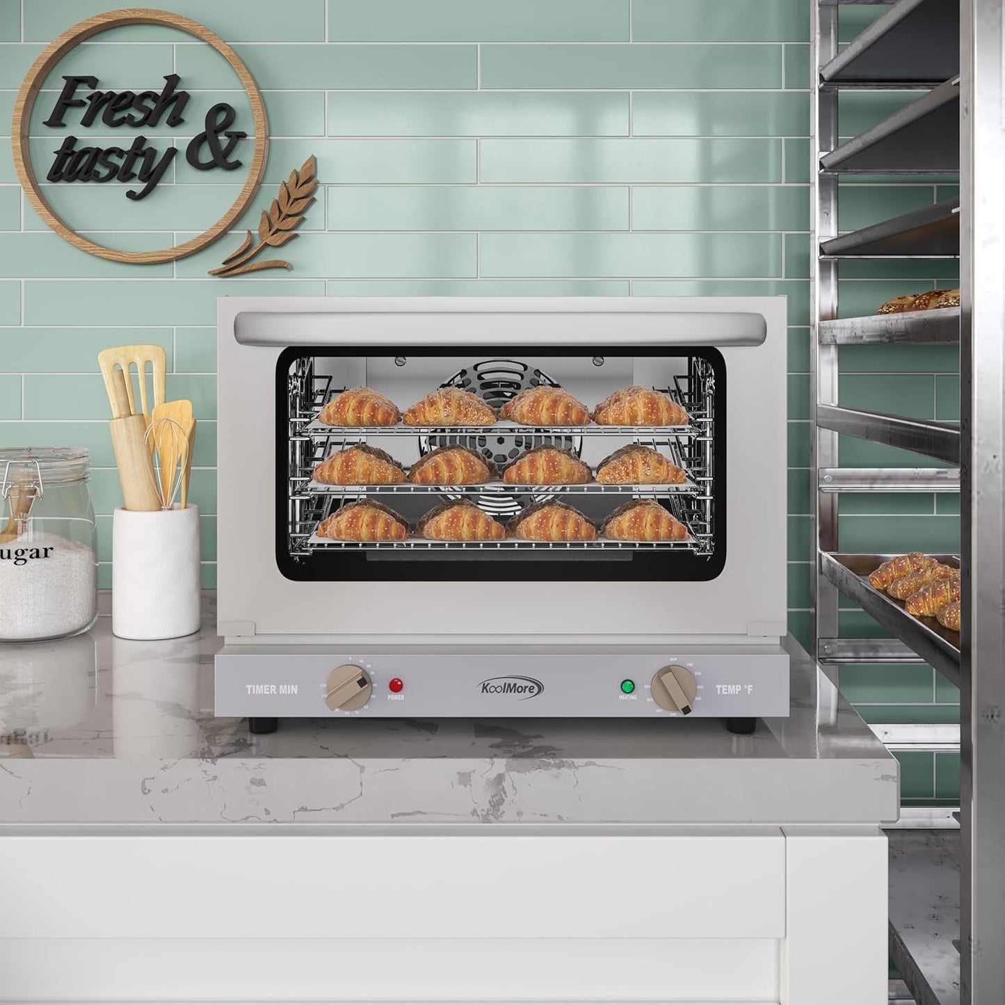 KoolMore 19 in. Countertop Convection Oven for Quarter-Size Pans with 3 Racks 1440W of Power in Stainless-Steel, 0.8 cu. ft. ETL Listed (KM-CTCO-08)