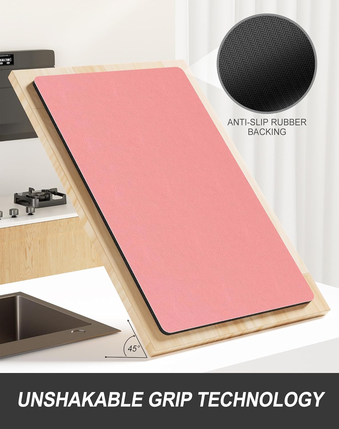 Rnivvi Dish Drying Mat for Kitchen Counter, XL 15 x 24" Super Absorbent Drainer Pad Easy Clean Dish Rack Pad, Non-Slip Heat Resistant Coffee Bar Mats for Coffee Machine Station Accessories, Rose Pink