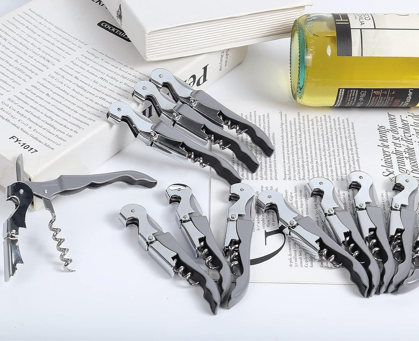 RECUTMS 12 Pack Wine Opener Corkscrews for Wine Bottles Heavy Duty Stainless Steel with Foil Cutter Small Stainless Steel Gift for Home Wedding Party Bartenders Servers Waiter（gray）