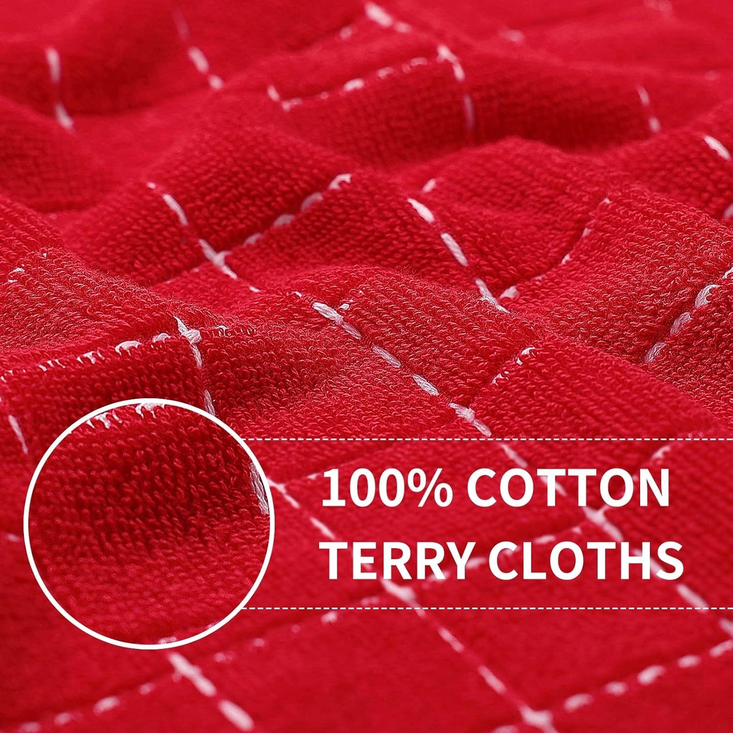 Homaxy 100% Cotton Terry Kitchen Towels(Red, 13 x 28 inches), Checkered Designed, Soft and Super Absorbent Dish Towels, 8 Pack