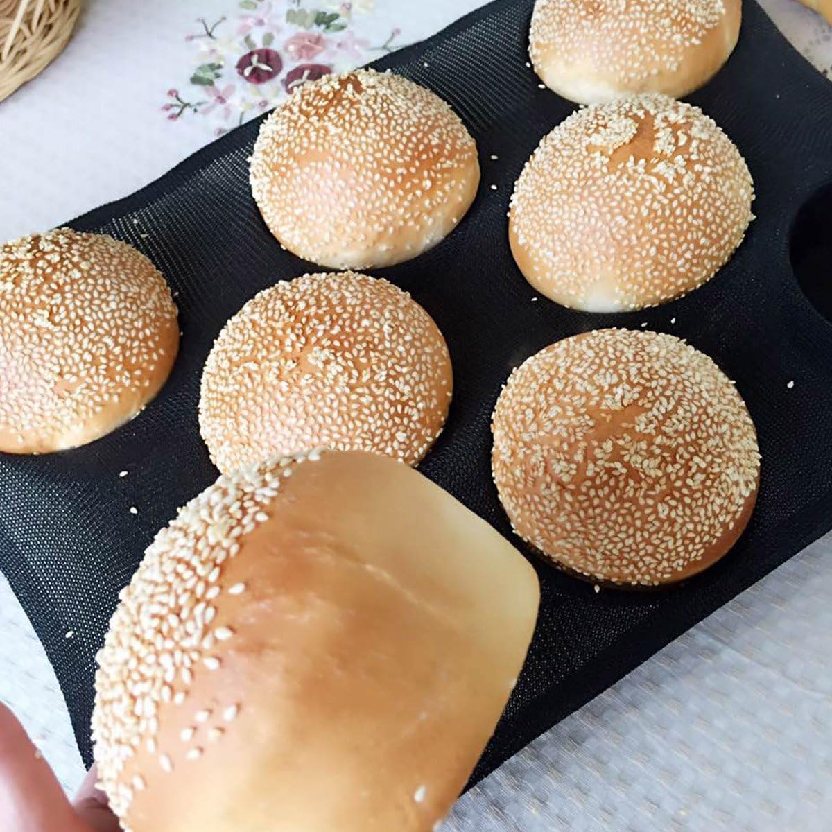 Bluedrop Silicone Bun Bread Forms Round Shape Trays Perforated Bakery Molds Fit Half Pan Size