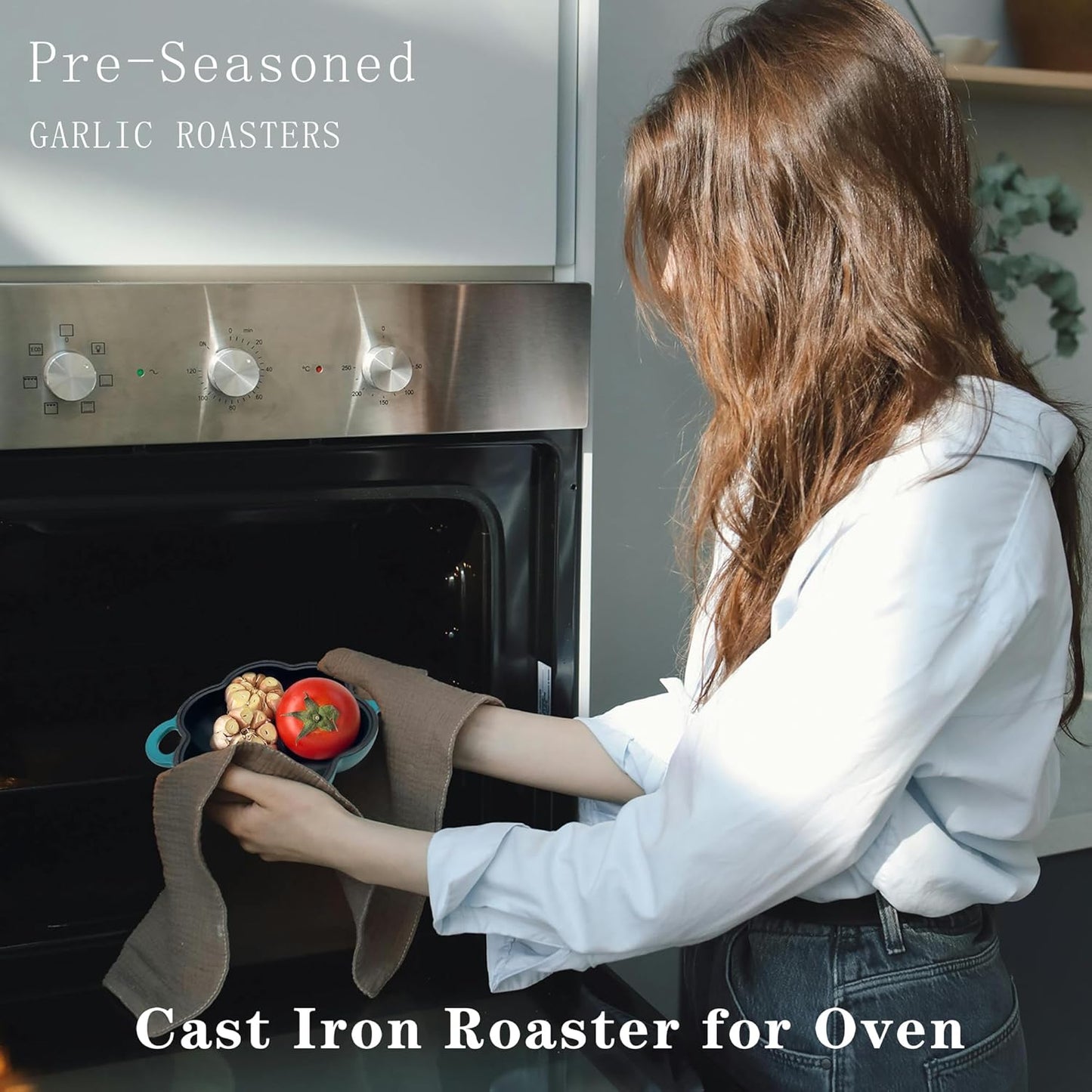 Enameled Cast Iron Smoker Roaster & Garlic Roaster Baker, Multi-Functional Box for Gas/Pellet/Charcoal Grills, Oven & Wood Stove, Enameled Dutch Oven Style Cookware, Enamelled Cooking Pot