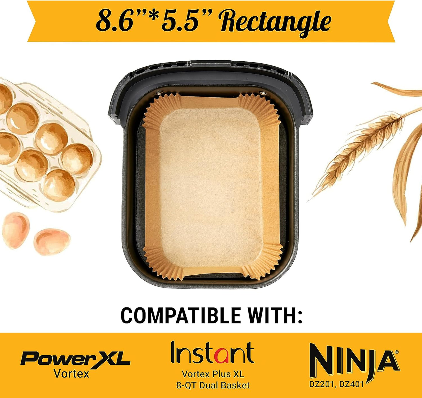 Air Fryer Liners for Ninja Foodi Dual – 125Pcs Disposable Parchment Paper for Ninja DZ201 DZ401, Instant Pot Vortex Plus, PowerXL Vortex – Non-Stick and Oil Proof for Easy Cleanup by Baker's Signature