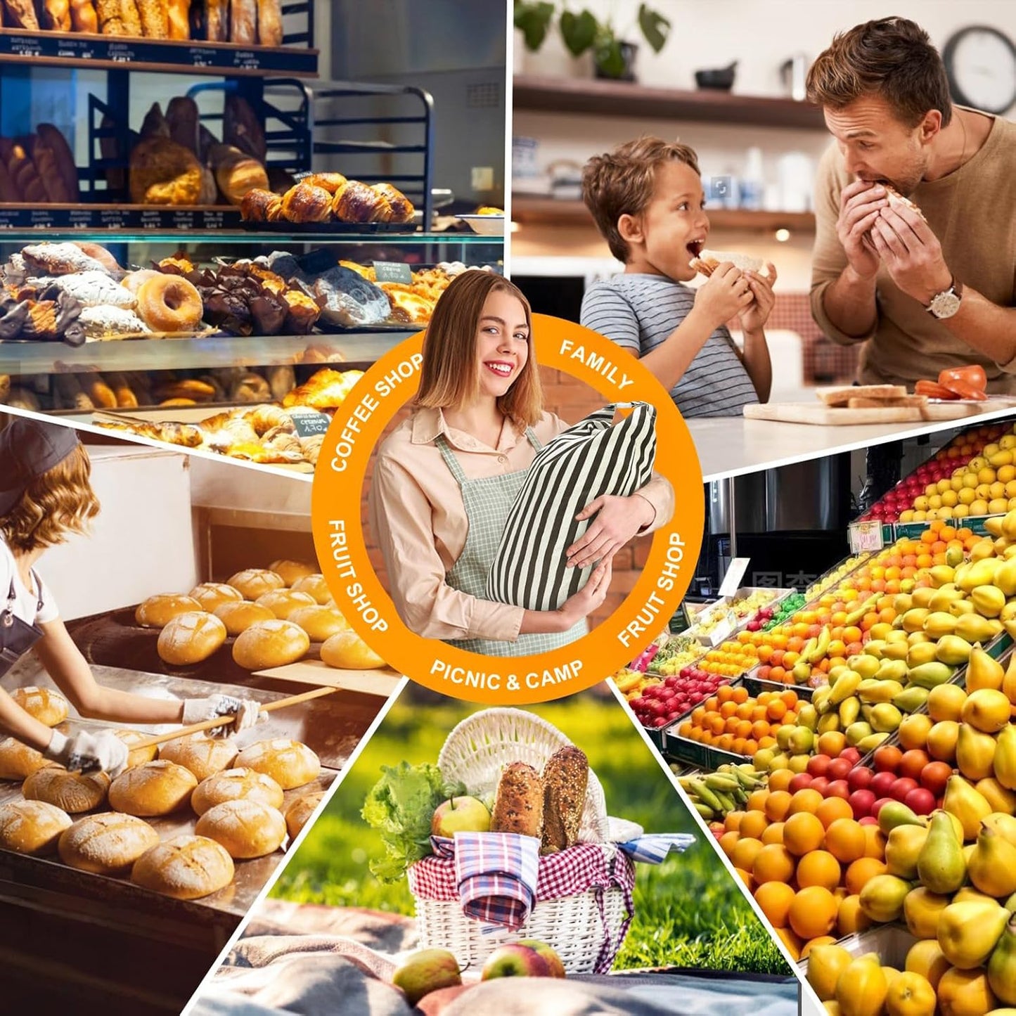 Mosucoirl Beeswax Bread Bags 2 Pack, Reusable Bread Storage Boxes for Homemade Sourdough, Cotton Food Bags Loaf Containers to Keep Fresh Large (Striped Grid)