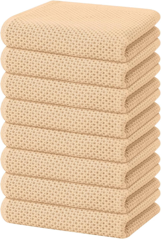 Homaxy 100% Cotton Waffle Weave Kitchen Dish Towels, Ultra Soft Absorbent Quick Drying Cleaning Towel, 13 x 28 Inches, 8-Pack, Apricot