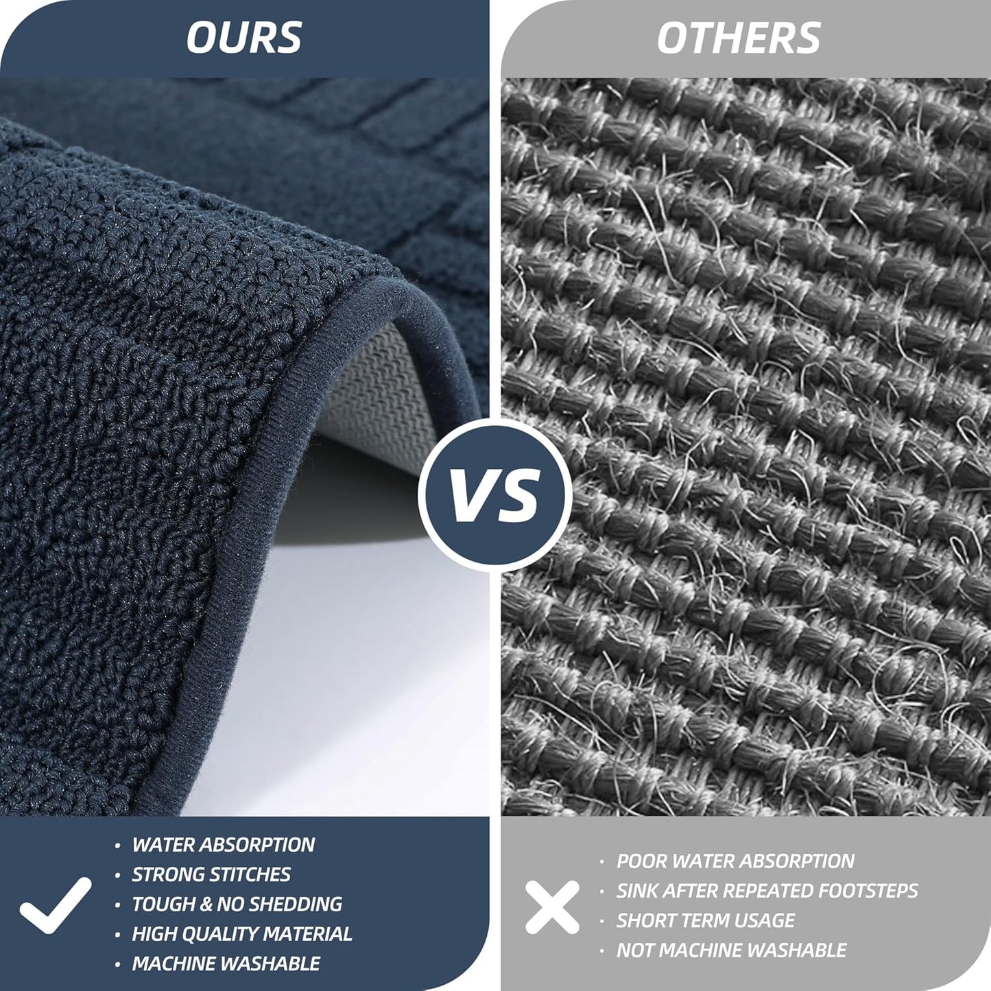 BEQHAUSE-Kitchen-Rugs-Washable-Kitchen-Mats-for-Floor Non-Slip Kitchen Mats Set of 2 Absorbent Kitchen Runner Navy Blue with TPR Backing 24x35inch/24x60inch