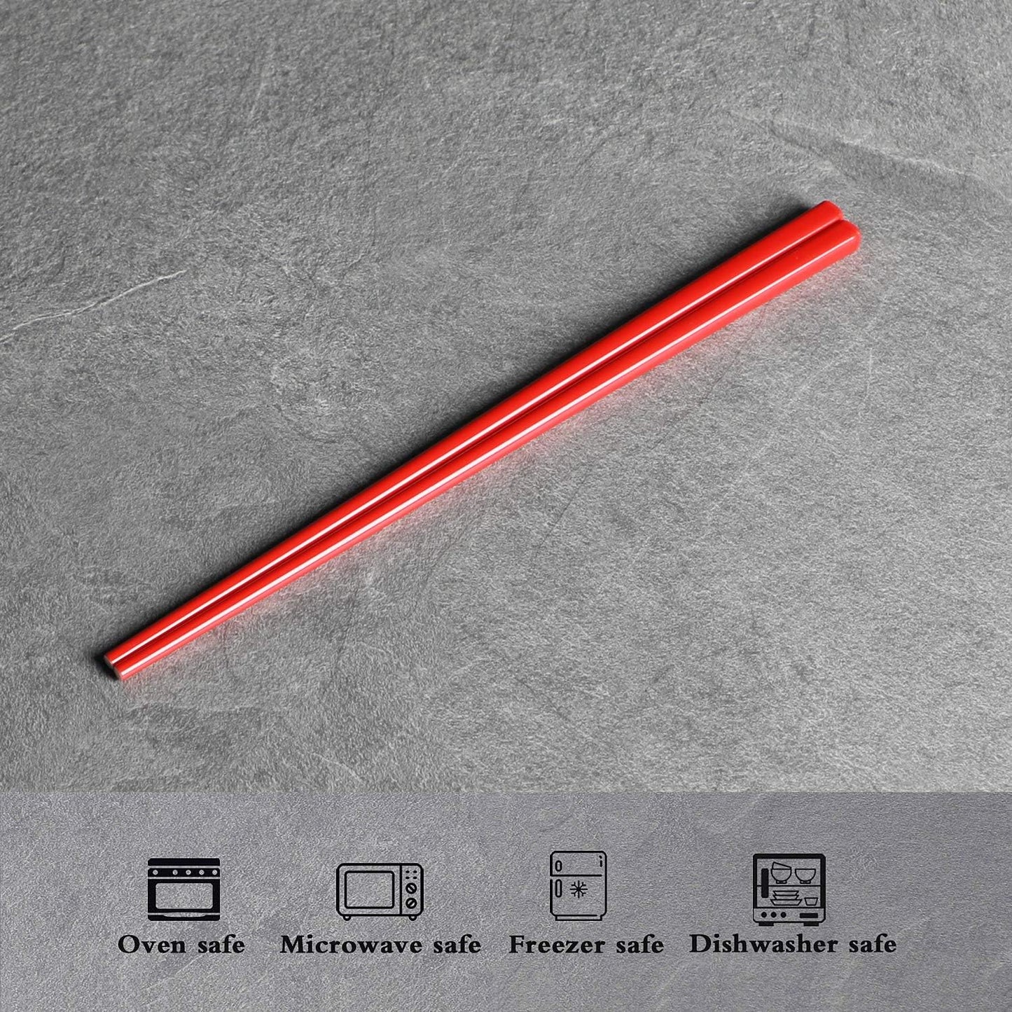 LEETOYI Ceramic Chopsticks Set of 5, Porcelain Chinese Chopsticks Easy To Clean, 9.6-Inch (Red)