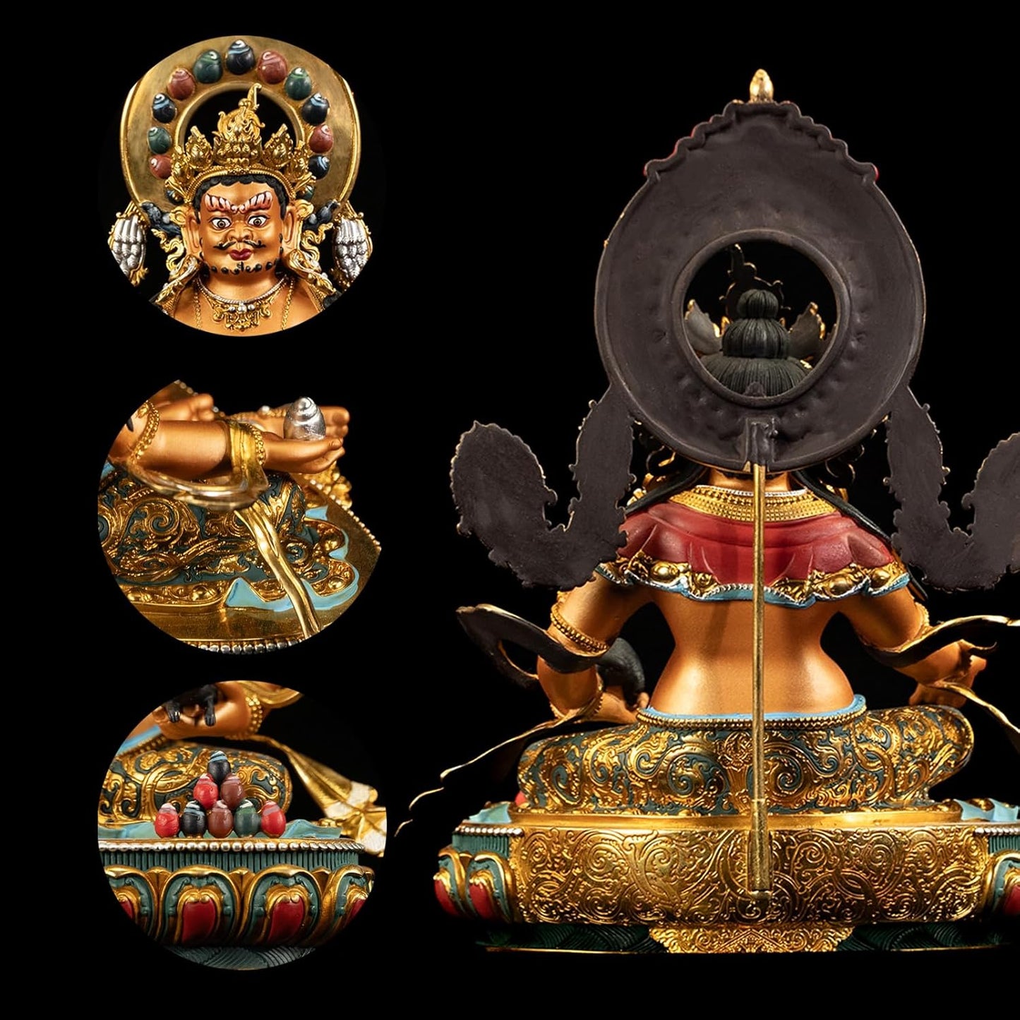 Vajrayana Buddha of Wealth-Yellow Jambhala, Tibetan Buddhism, Artisan Series, Nepalese Craft, Engraving, Painting for Buddhist Altar Zen Meditation,5.11"