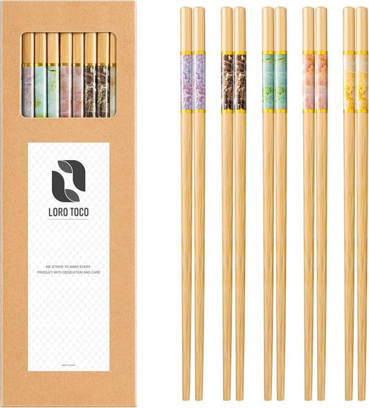 10Pairs Bamboo Chopstick Reusable Wooden Chop Sticks Washable Chinese Style 9.5Inch