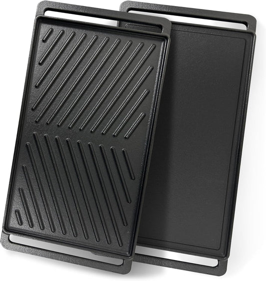 Cast Iron Griddle for Stove Top Large Flat Top Double Griddle Pan for Gas Grill, Fits Two Burners, for Gas, Electric, Ceramic Stovetops, Indoor & Outdoor Cooking - 19" x 10"