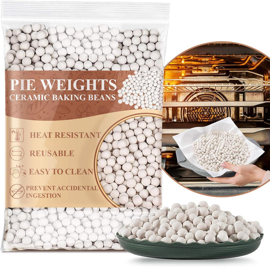 Sukh 1LB Pie Weights for Baking - Pie Crust Weights Ceramic Baking Beans for Reusable Natural Ceramic Stoneware Homemade Kitchen Must Have Round Household Steam Oven Stone