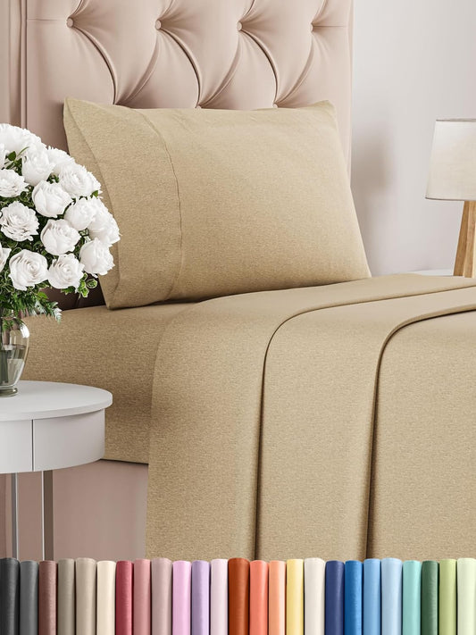 Twin XL Size 3 Piece Sheet Set - Comfy Breathable & Cooling Bed Sheets Set - Hotel Luxury Bedding for Women, Men, Kids, Teens, Boys & Girls - Deep Pockets, Soft & Wrinkle Free - Tan (Heathered Sheets)