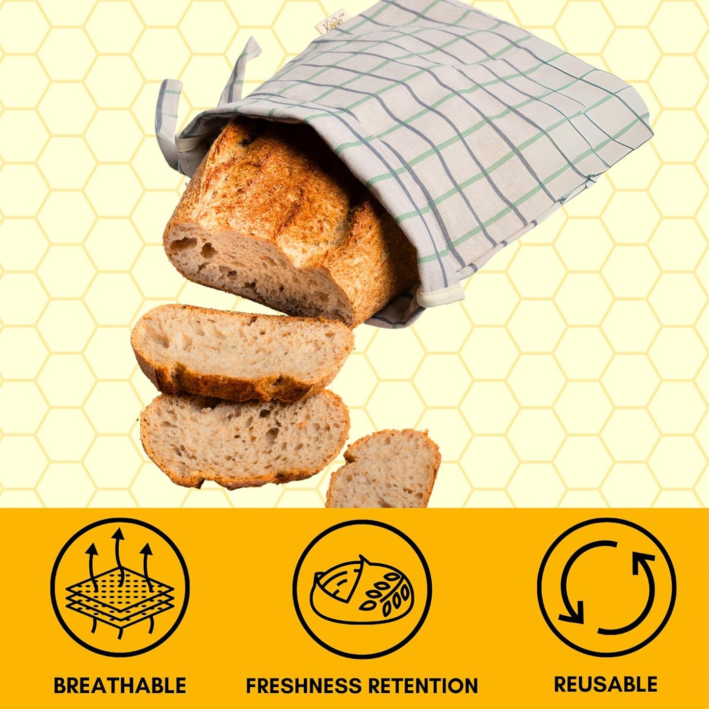 Keeki Bag - The Original Beeswax Lined Bread Bag for Homemade & Sourdough | Reusable Linen Bread Storage | Beeswax Wrap Alternative | Plastic-Free Storage w/Wide Opening & Drawstring Closure - Blue