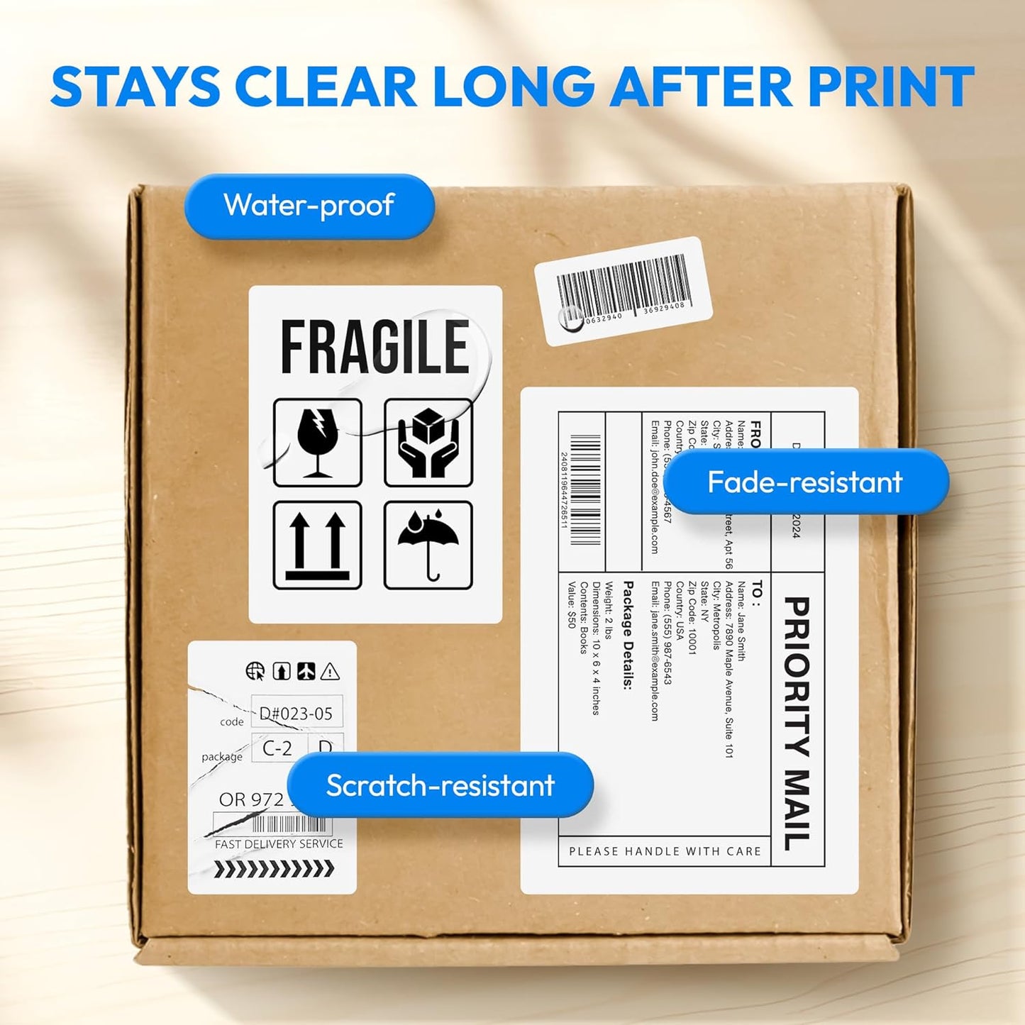4x6 Direct Thermal Label, Barcode Address Mailing Name Shipping Labels, Perforated Thermal Stickers, Multipurpose, Commercial Grade for Thermal Printer, Strong Adhesive, 250/Roll, 4 Rolls