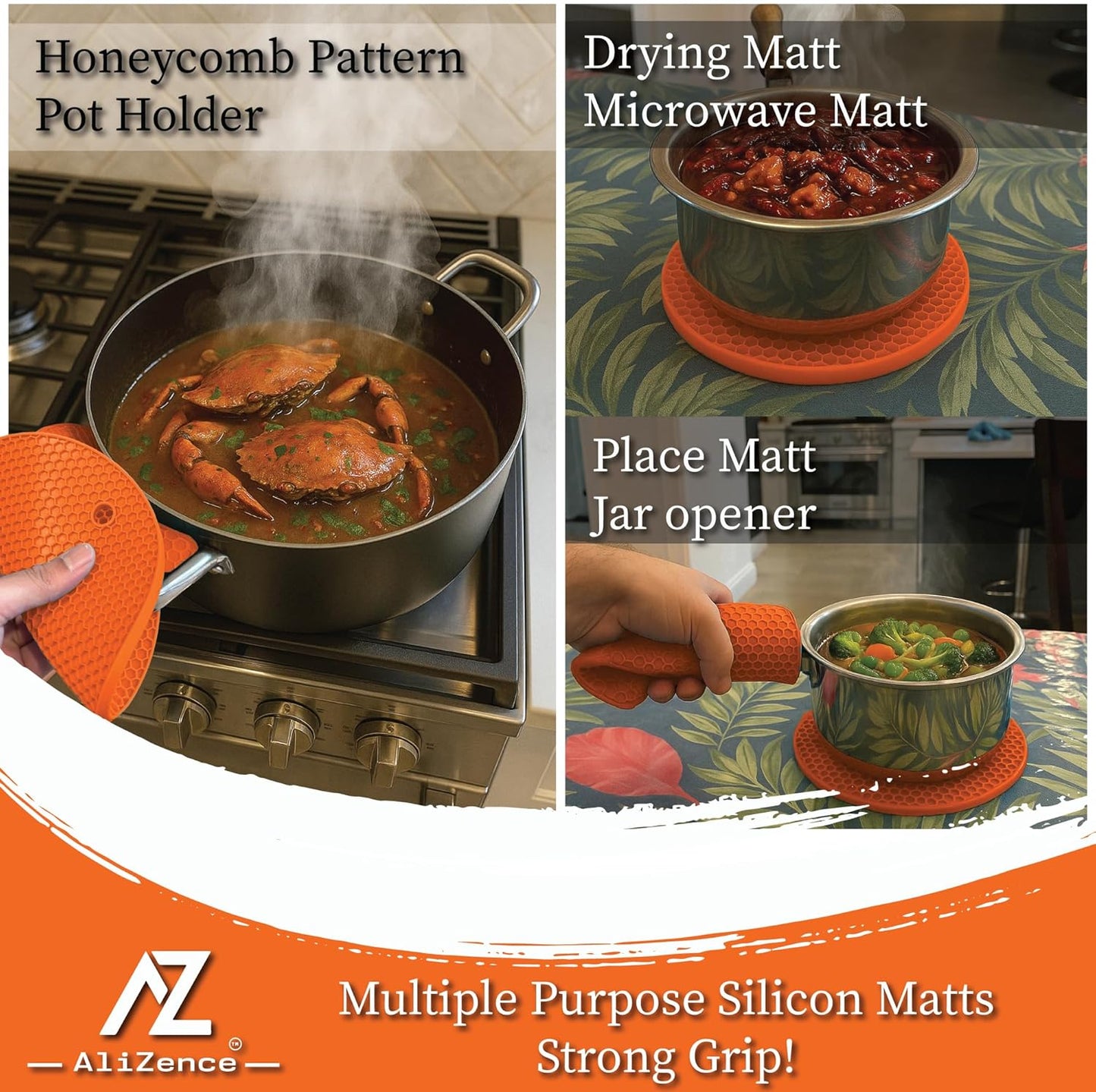 Silicone Smoker Oven Gloves & BBQ Set – Extreme Heat Resistant, Waterproof Oven Mitts, Mini Gloves, Hot Pads & Pot Holders for Cooking, Grilling, Baking, Extra Soft, Superior Value 6 pc Set. (Orange)