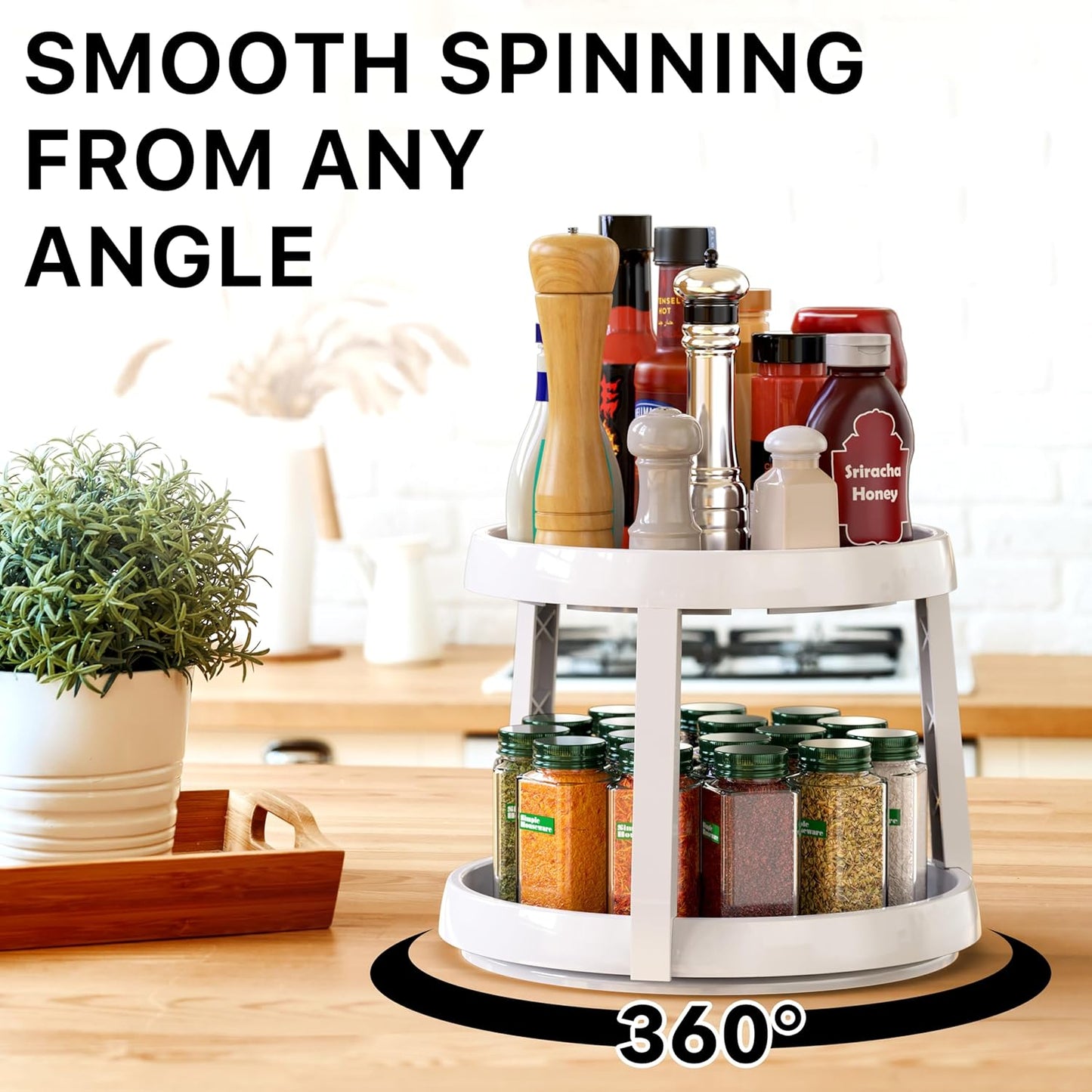 Simple Houseware 2-Tier Lazy Susan Spice Organizer, 10-Inch Diameter, Oak