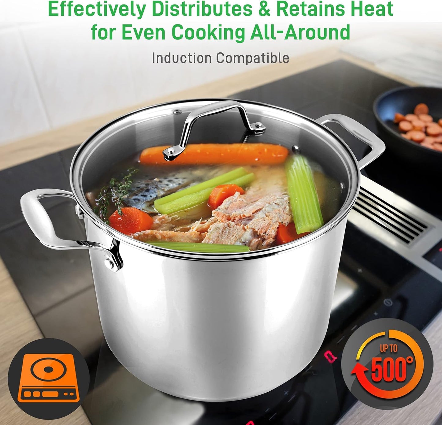 NutriChef 12-Quart Stainless Steel Stock Pot - 18/8 Food Grade Stainless Steel Heavy Duty Induction - Large Stockpot for Stews, Simmering & Soups with See Through Lid, Dishwasher Safe - NCSP12